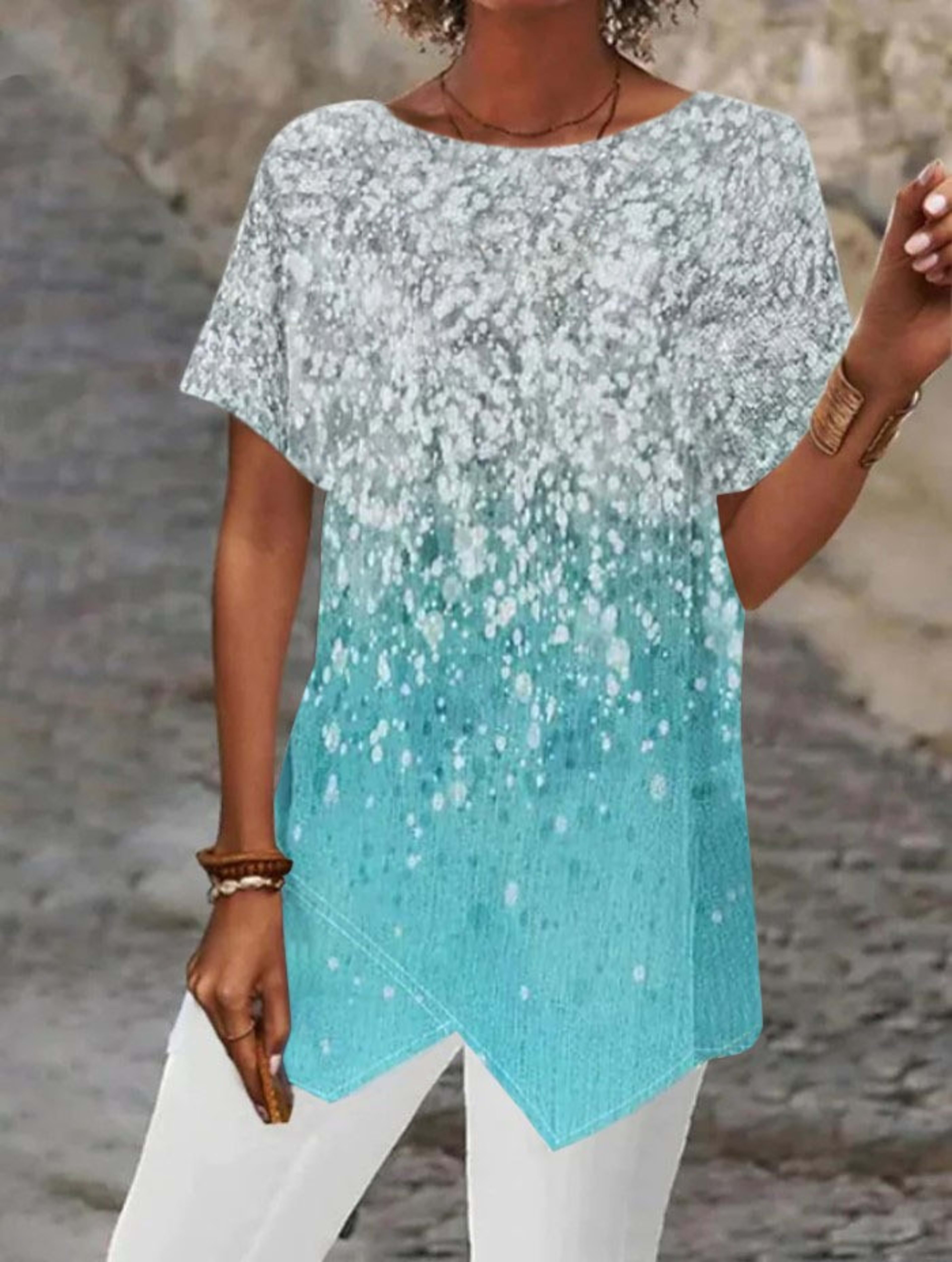 Geometric Print Asymmetric-Hem Top