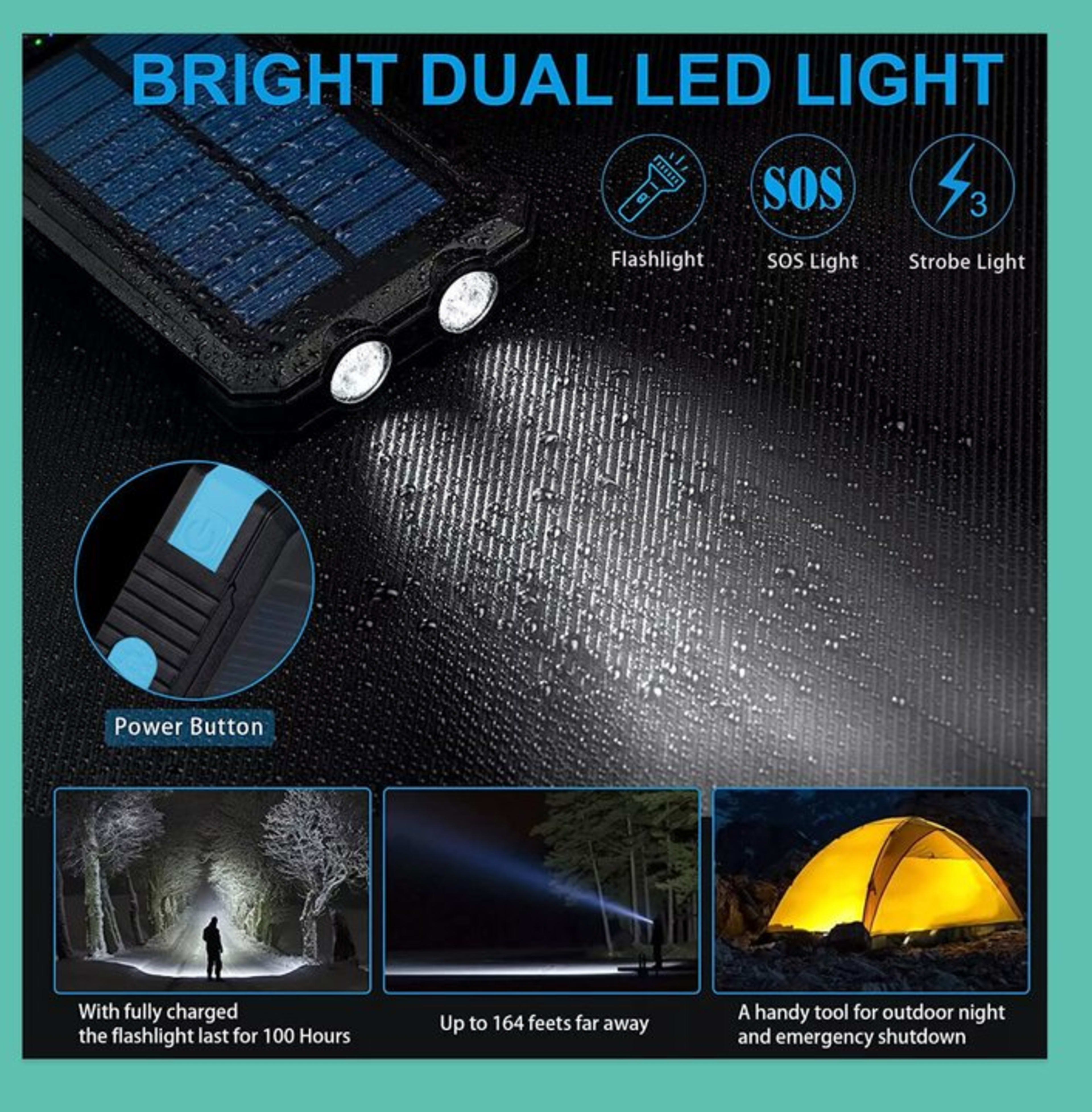 1o000 MAh Solar Power Bank, Waterproof, 2 USB Ports, LED Charger For Mobile Phones 14