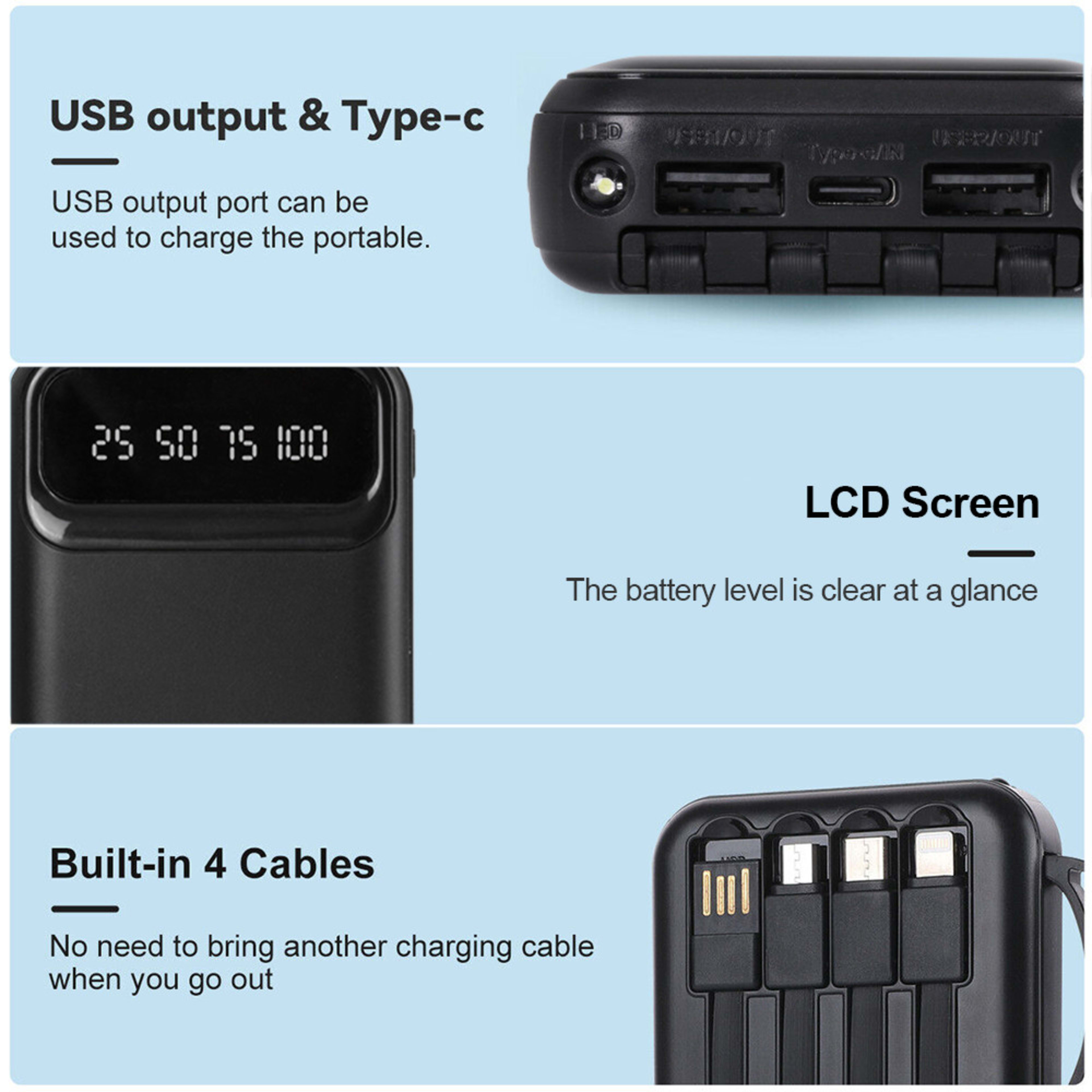 3o000mAh Power Bank, Fast USB Charger, External Battery For Mobile Phones DE 10