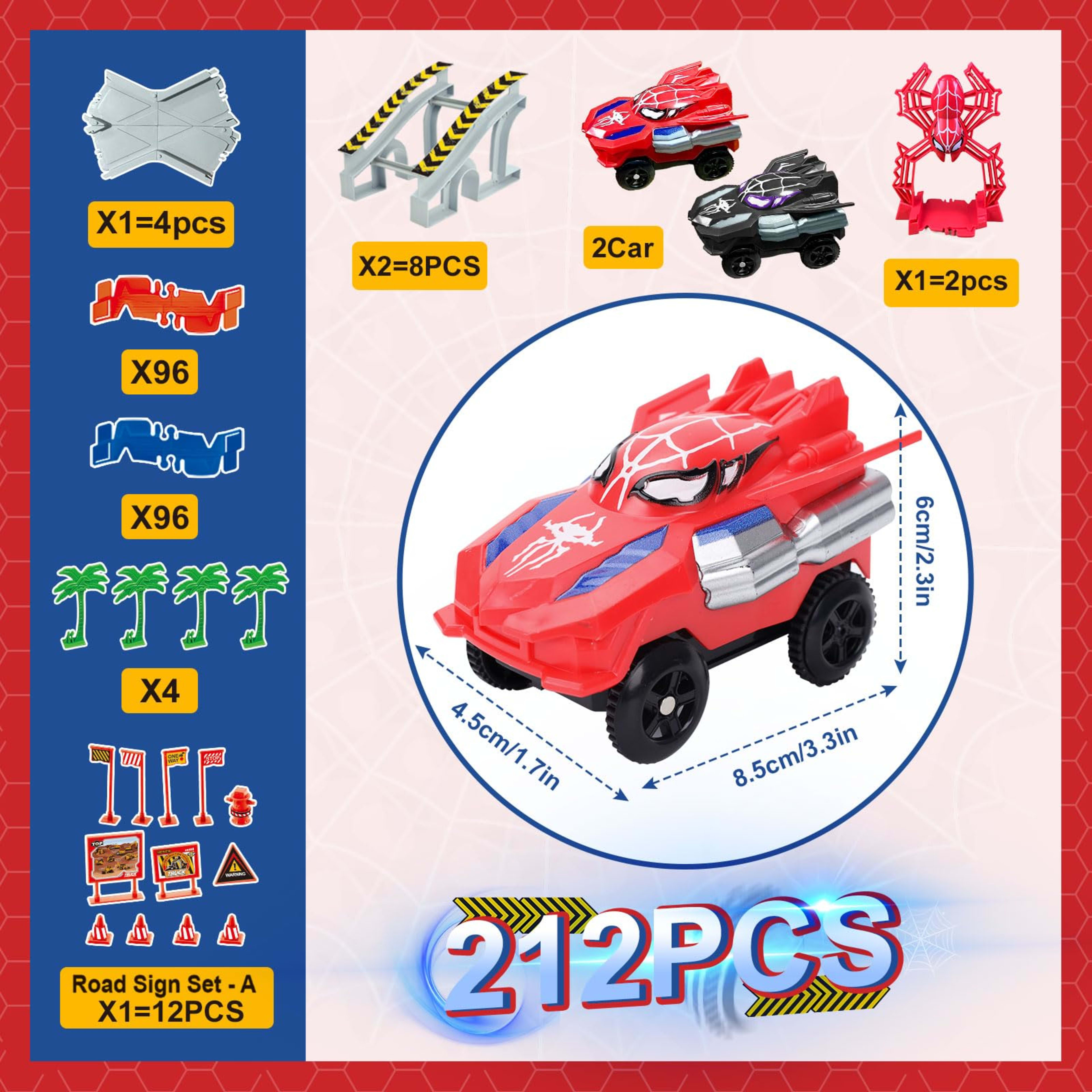 Spider-Themed Flexible Track Toy Set Includes Black And Red Spider Cars,Pickup Only 13