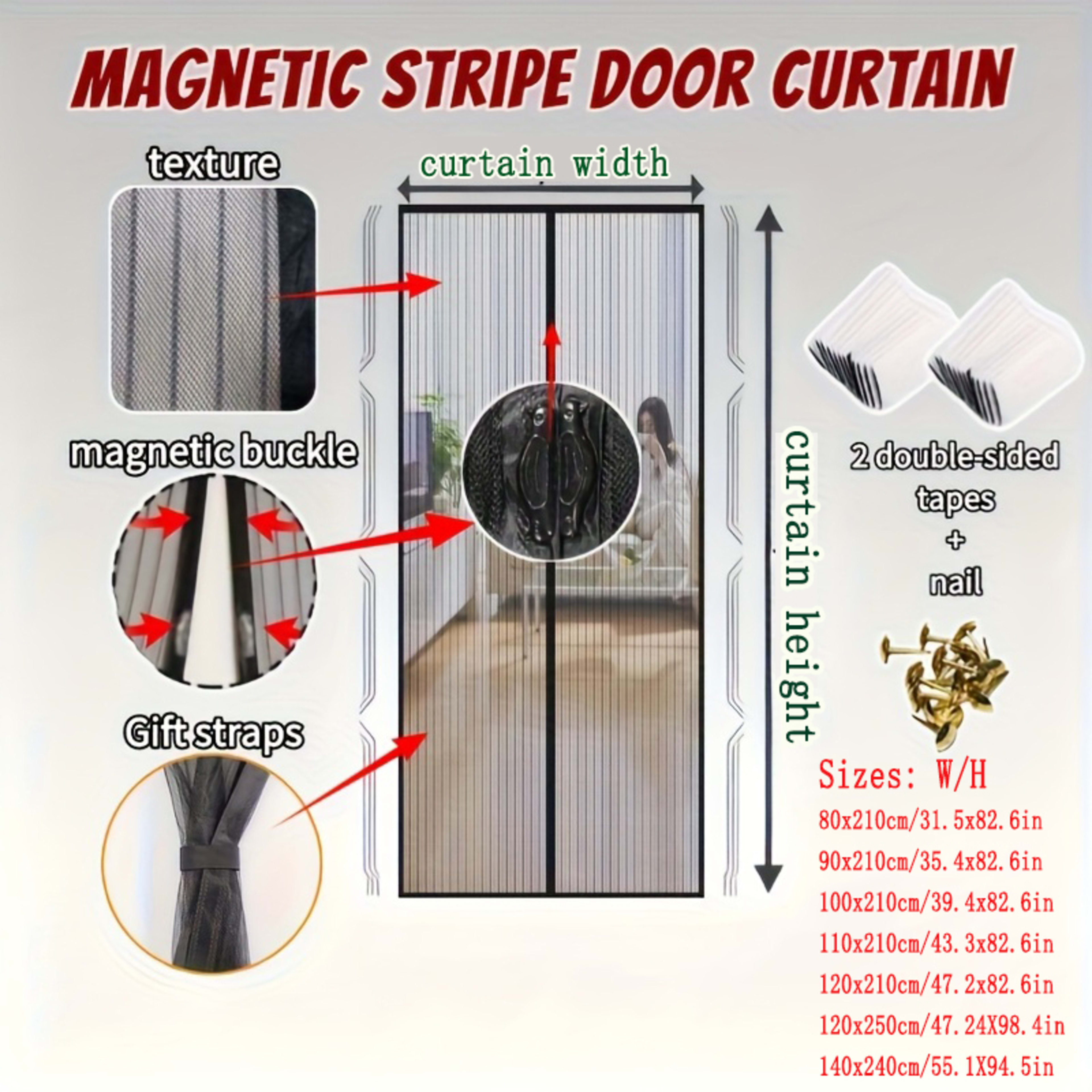 Magnetic Screen Door With Strong Magnetic Closure - No Drilling Required, Hands-free Sliding Door Curtain, Suitable For 
