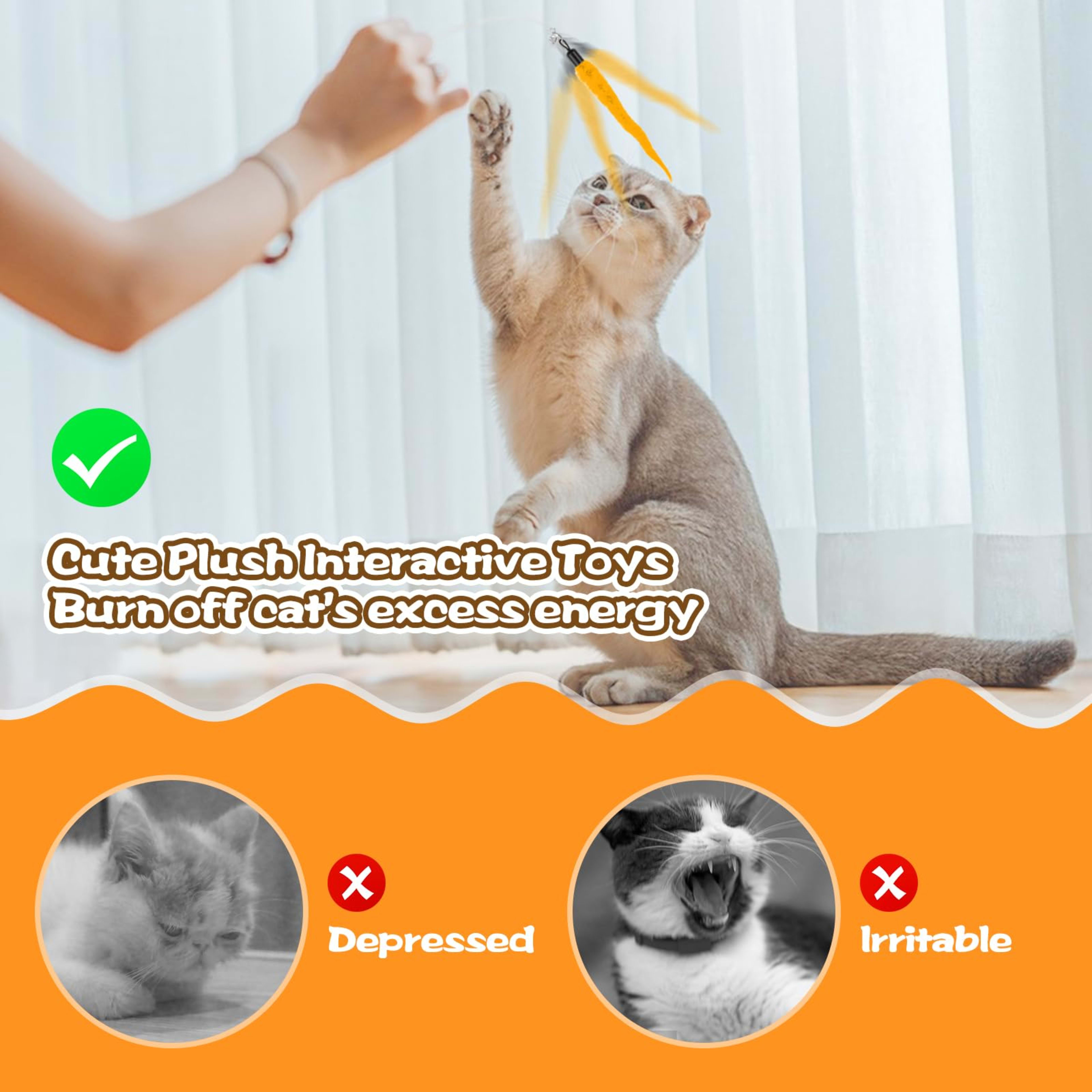 10PCS Cat Worm Toy, Cat Wand Attachment Fuzzy Worm Toys Refill With 1PCS Black String For Wand Replacement, Interactive  6
