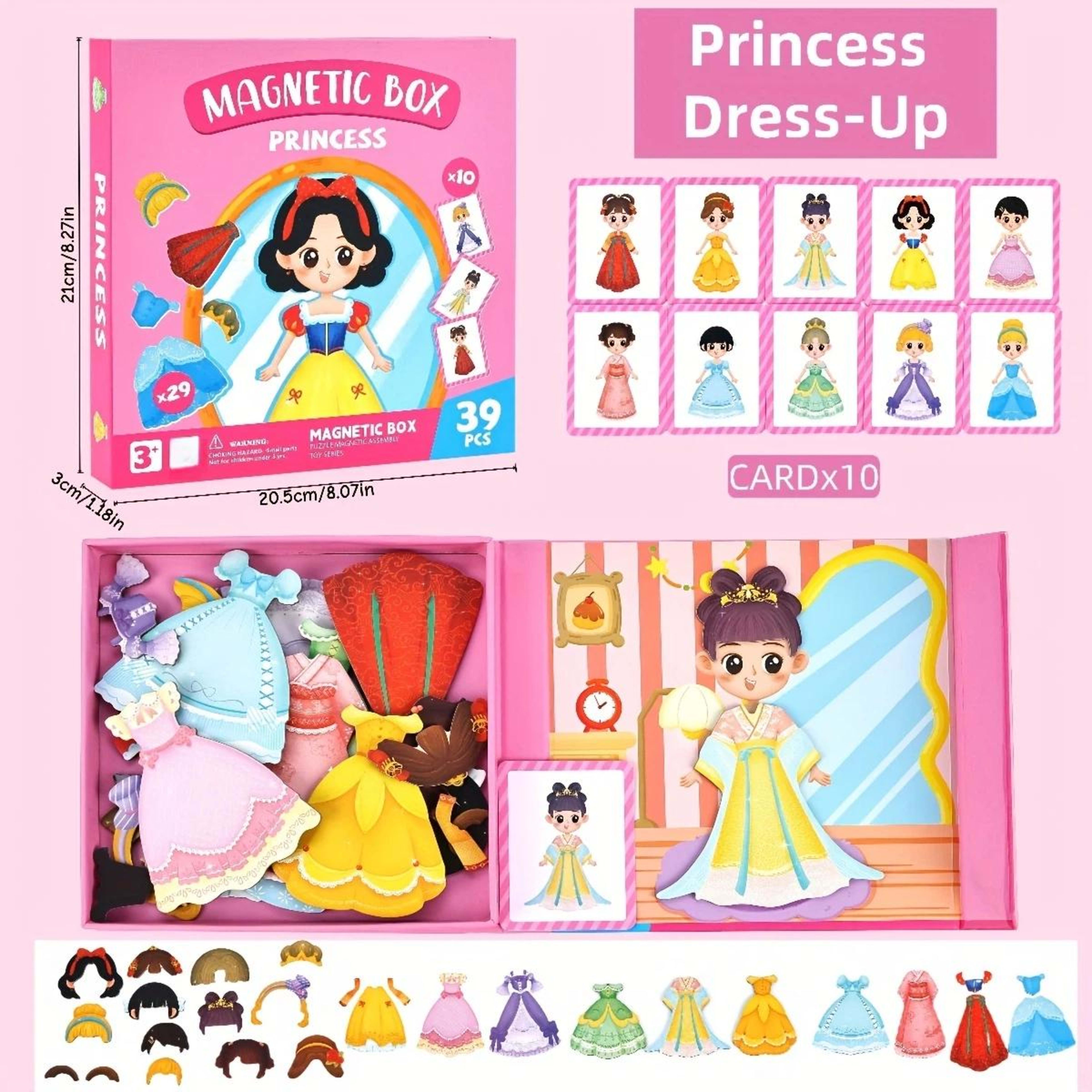 Princess Dress-Up Puzzle Toy Portable Magnetic Case With 10 Cards And 29 Puzzle Pieces Educational Dress-Up Toy For Chil 10