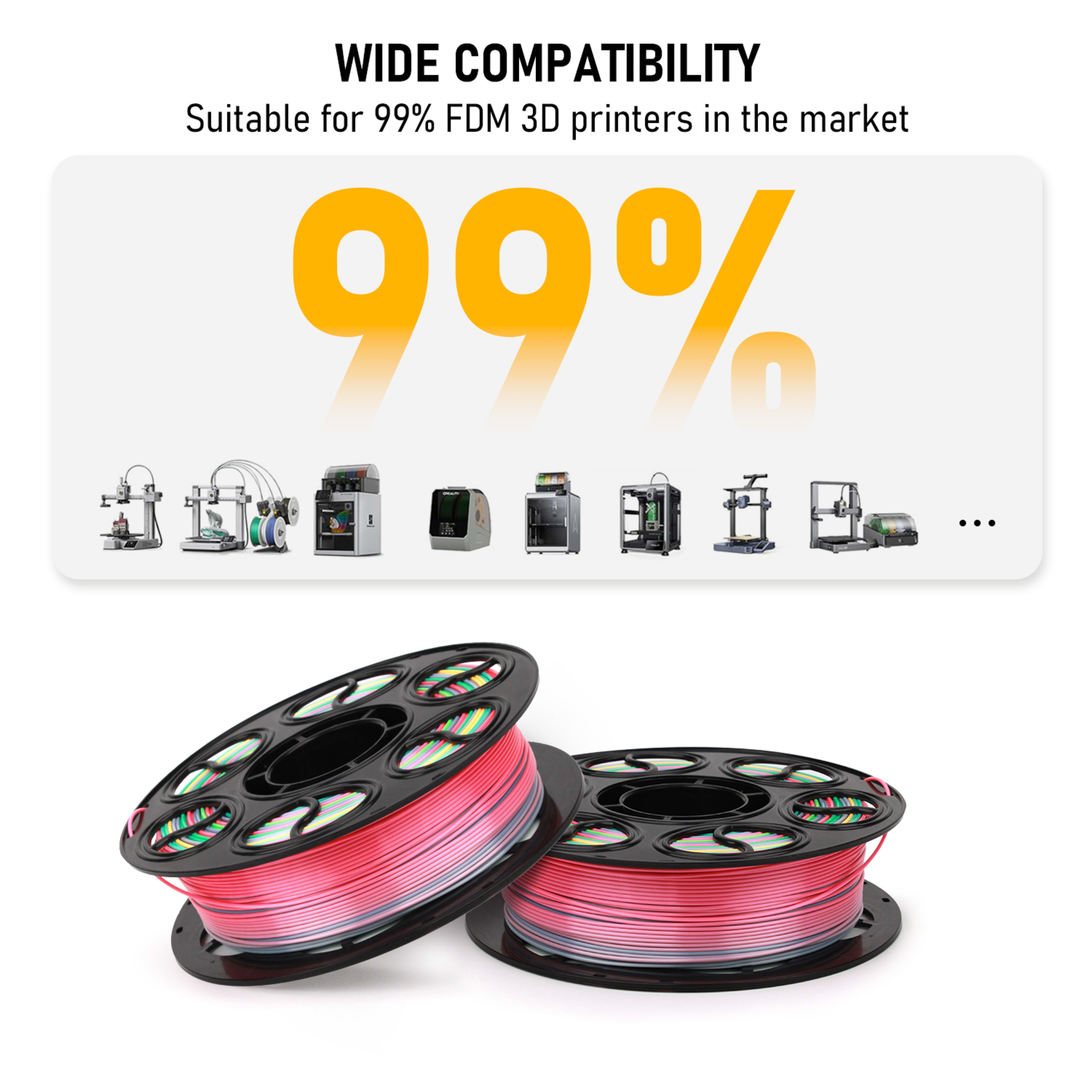 Silk PLA Filament 1.75mm Rainbow Color, 1kg Spool 3D Printer Filament, Shiny Glossy Finish, Multicolor Gradient PLA, Low 2