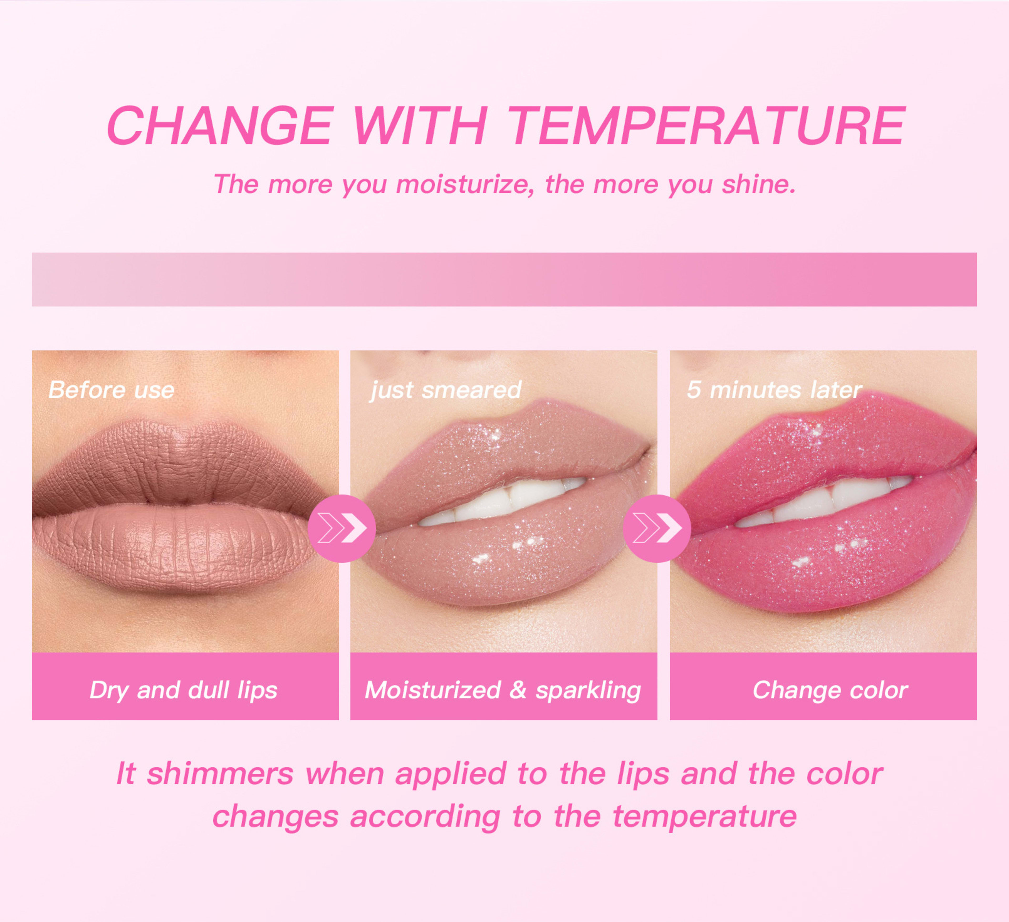Color-changing Lip Oil,Lip Glow Oil, Glitter Plumping Tinted Gloss For Women Girls