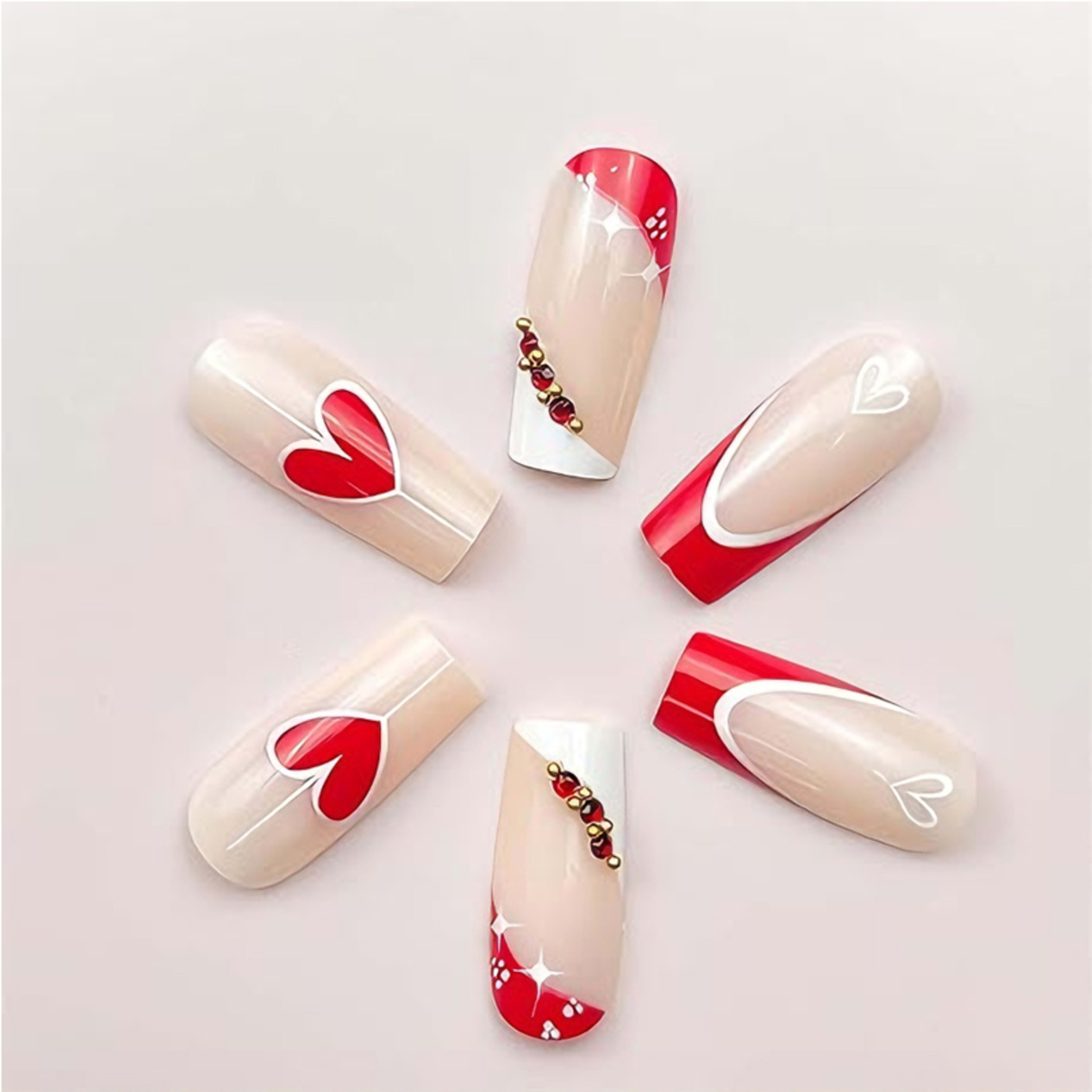 24 PCS Red And White Heart Nail Art 8