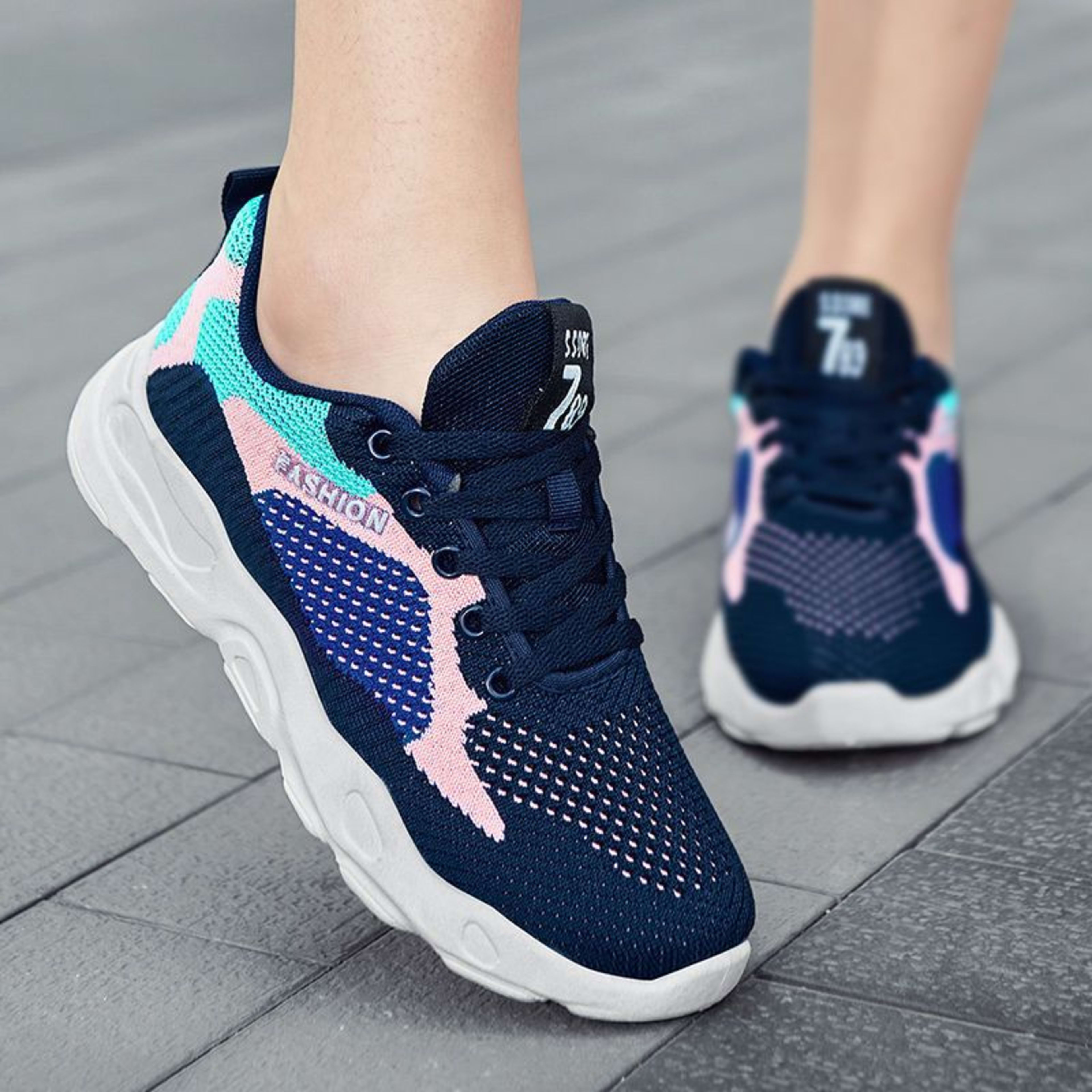 Casual Colorblock Lace-up Sneakers Women Versatile Breathable Lightweight Walking Running Shoes 5