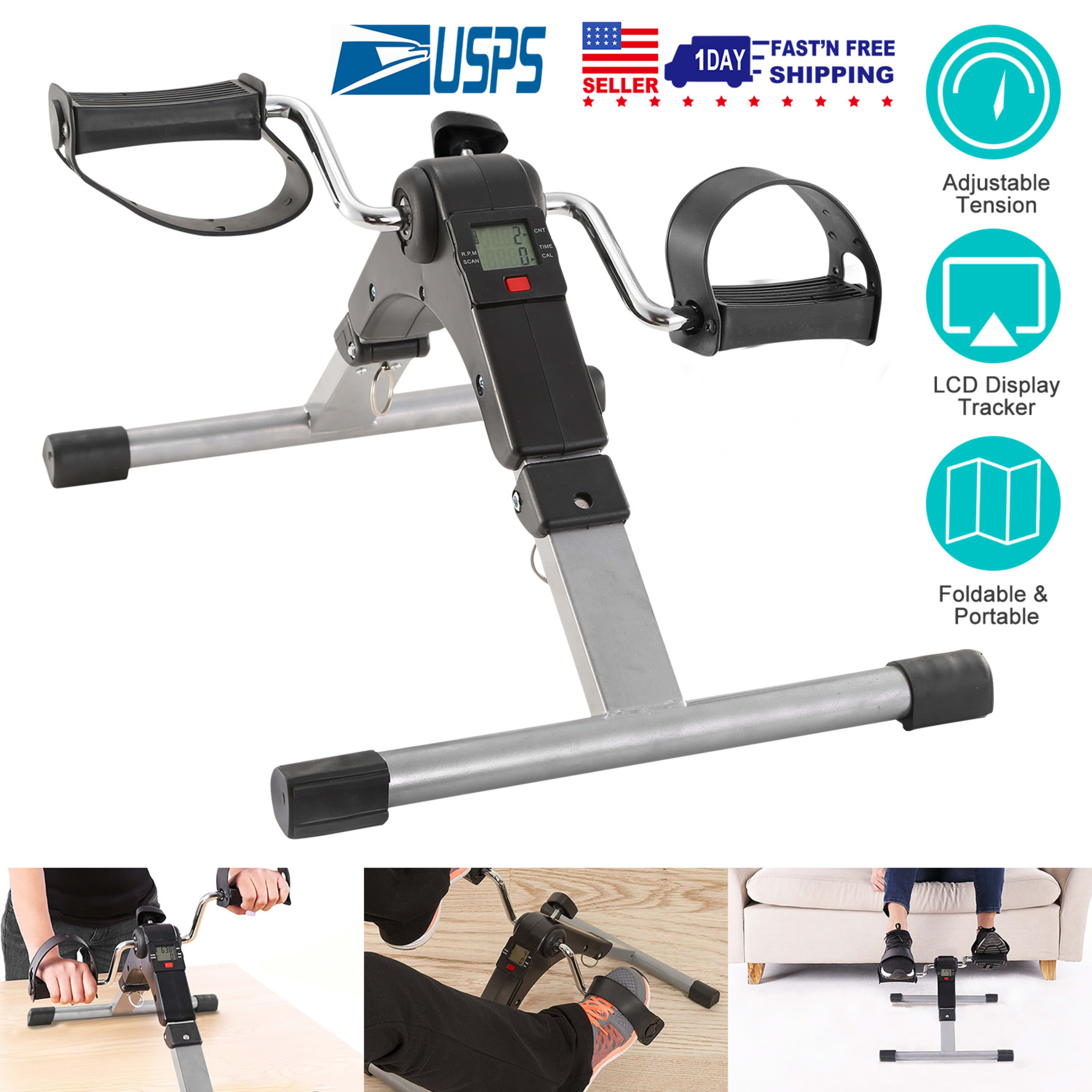 1Pc Foldable Exercise Bike Pedal Fitness Exerciser Cycle Bike  LCD Display Mini Pedal Exerciser For Leg Arm Physical The 9
