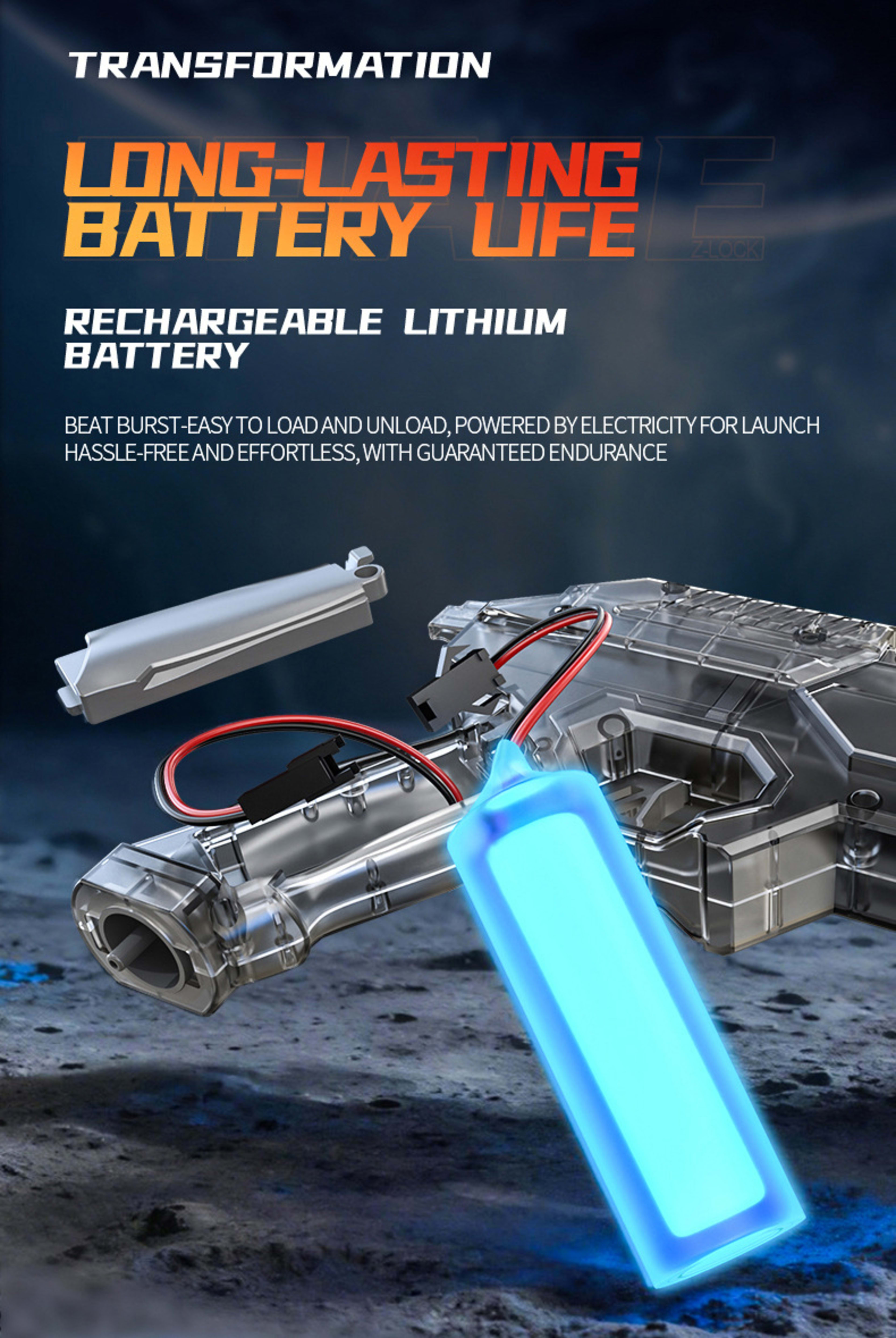 Kids Space Electric Water Gun, Transformable Design With Energy Gathering Ring, Flashing Light & Sim Recoil, Large Capac 4