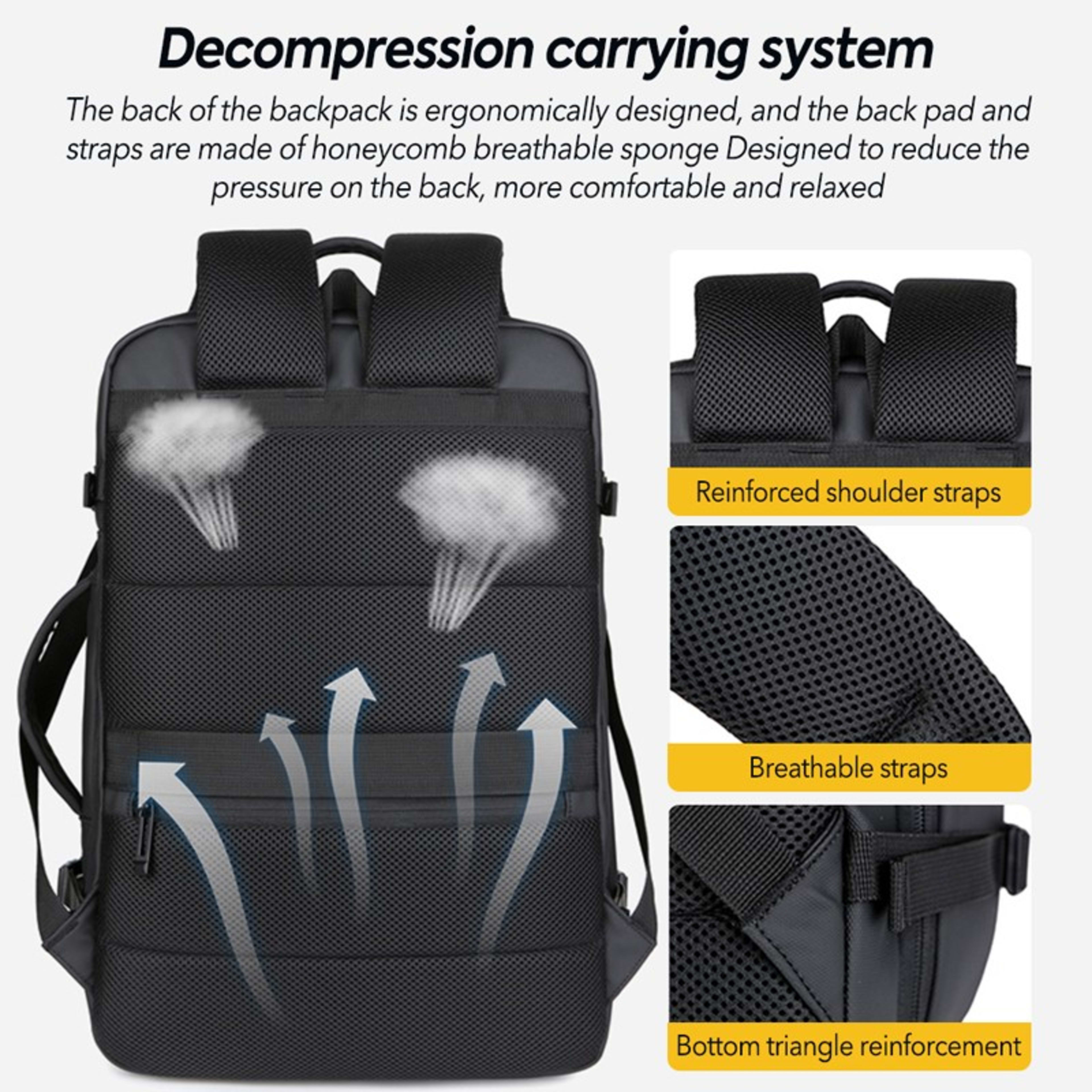 Men 18 Inch Expandable Backpack USB Port Laptop Rucksack Waterproof School Bag 16