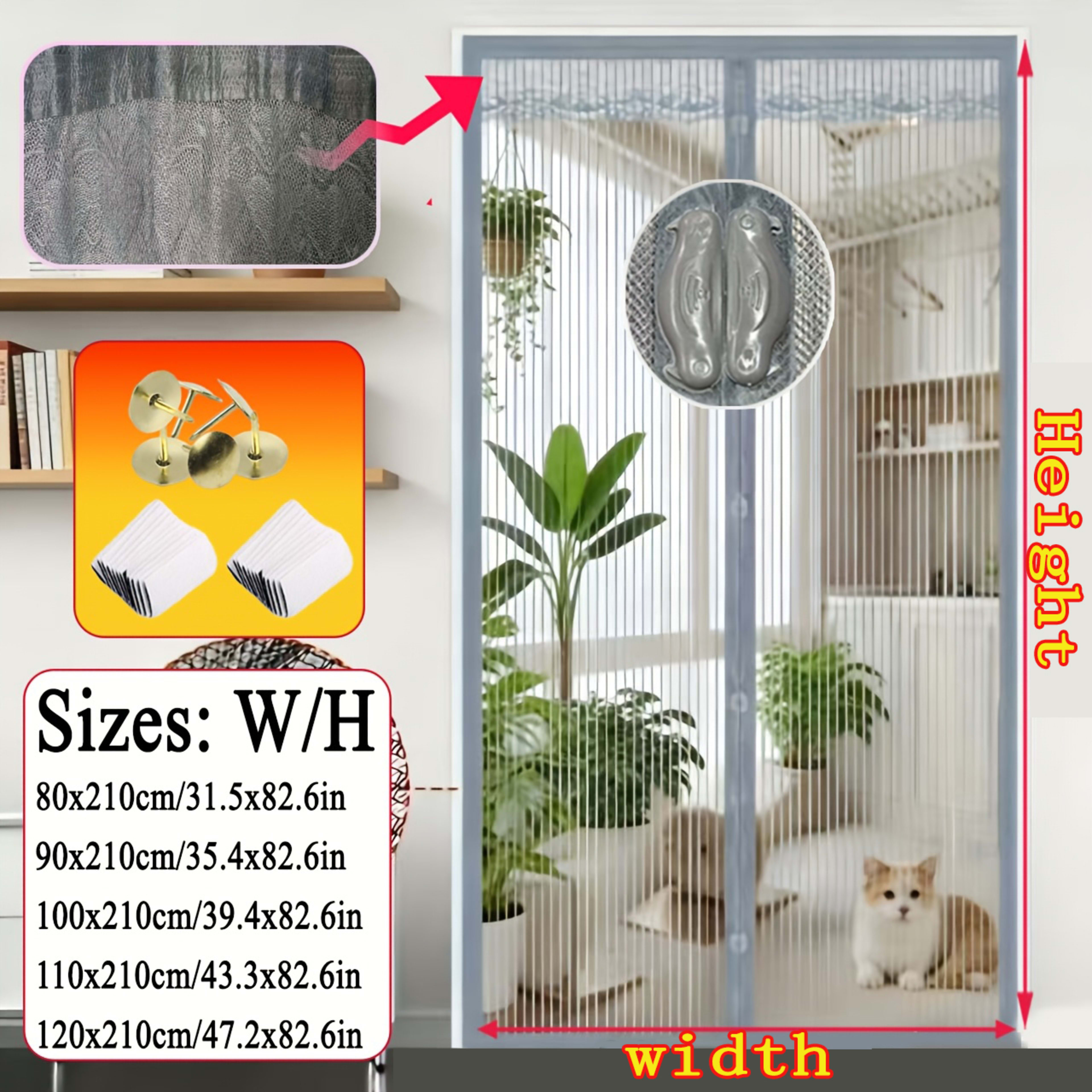 Magnetic Screen Door Curtain - Manual Or Automatic Closing Mesh, White Stripe Design, Mosquito-proof Summer Breathable P