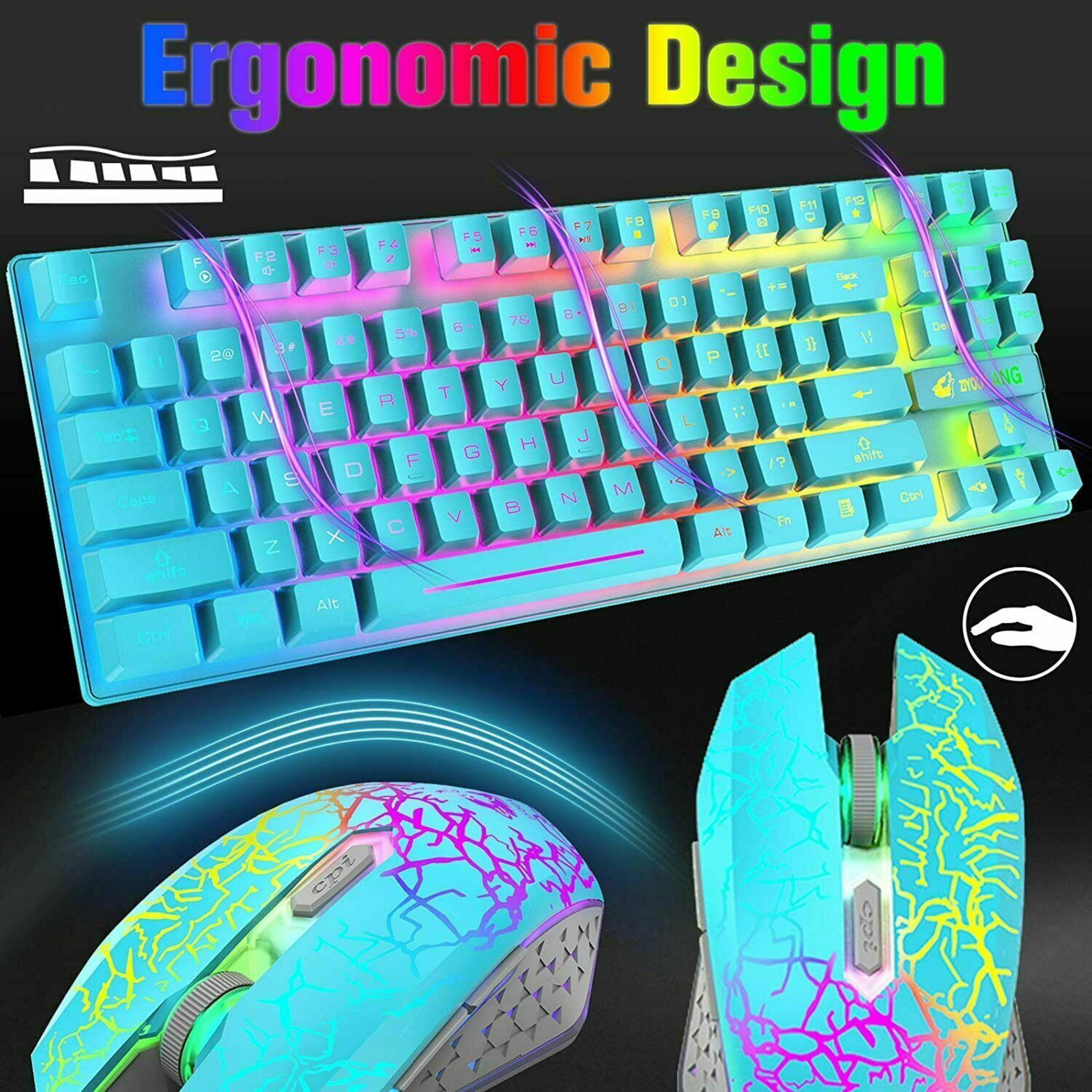 T87 Wireless Gaming Keyboard And Mouse Rainbow Backlit For PC Mac PS4 Xbox One 6