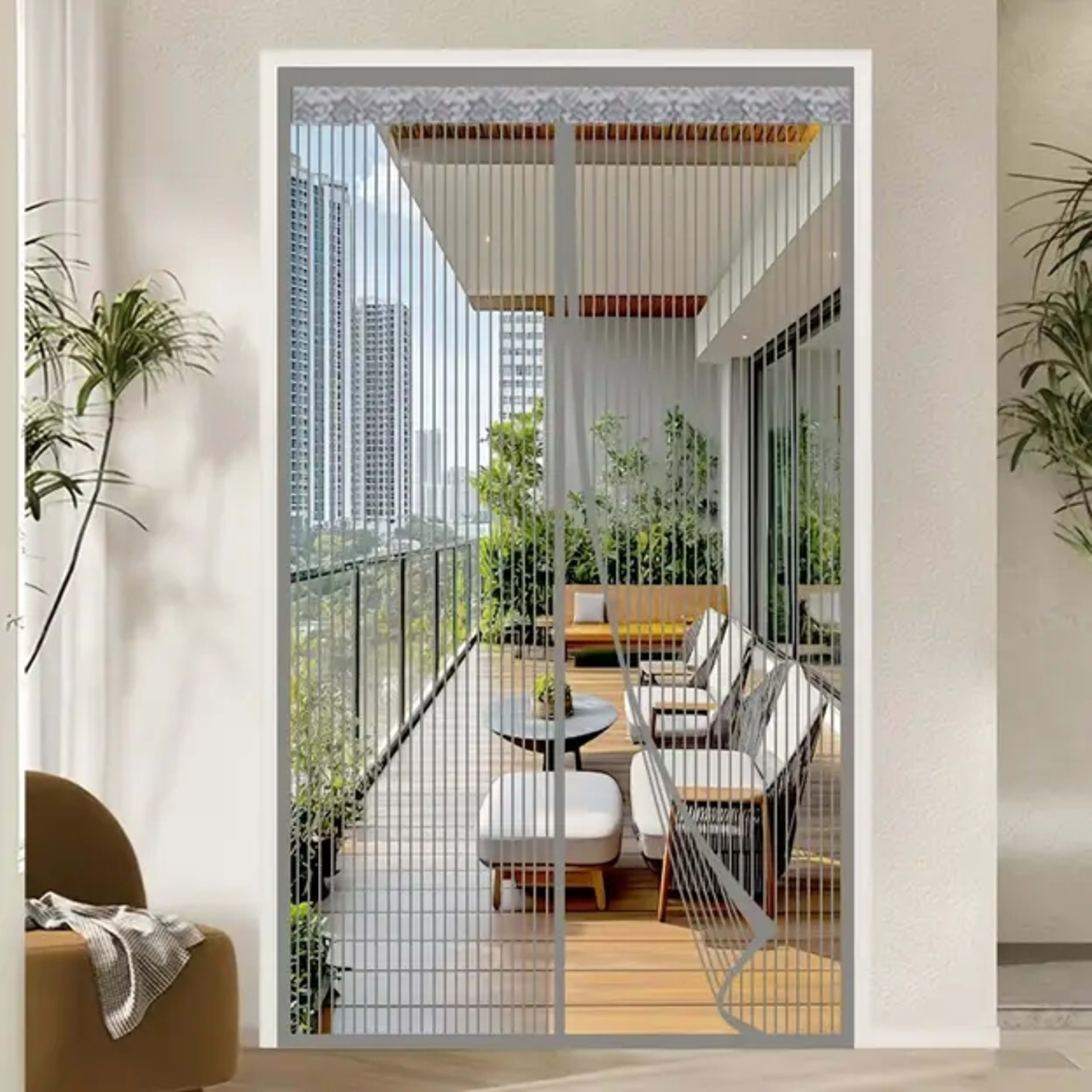 Magnetic Screen Door Curtain - Manual Or Automatic Closing Mesh, White Stripe Design, Mosquito-proof Summer Breathable P 5