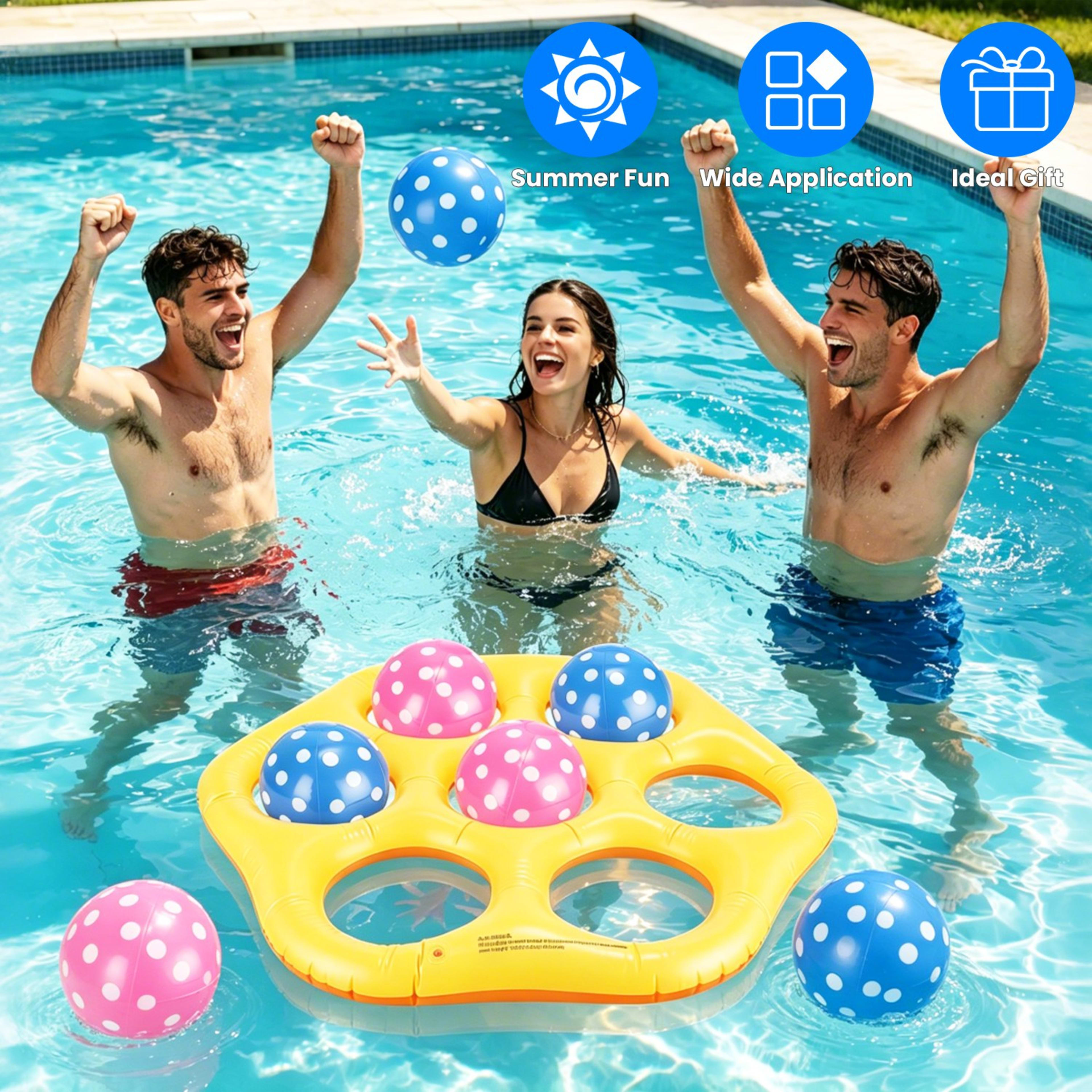1Pc  Inflatable Tic-Tac-Toe Pool Game Set With 7 Balls Summer Water Toy Portable Inflatable Game For Pool Beach 8