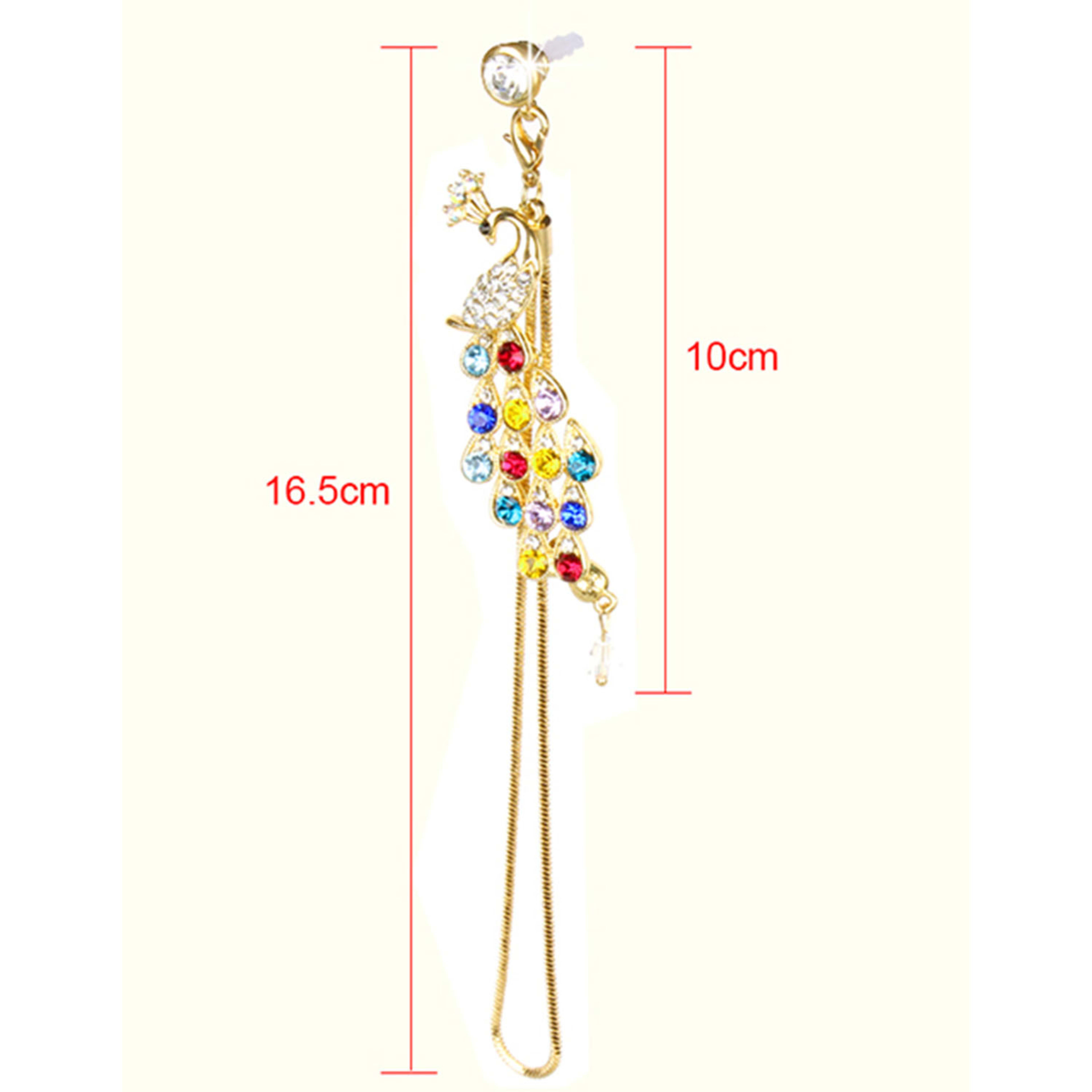 Colorful Crystal Diamond Peacock Dust Cap Pendant For Cell Phone 3.5mm Jack 3