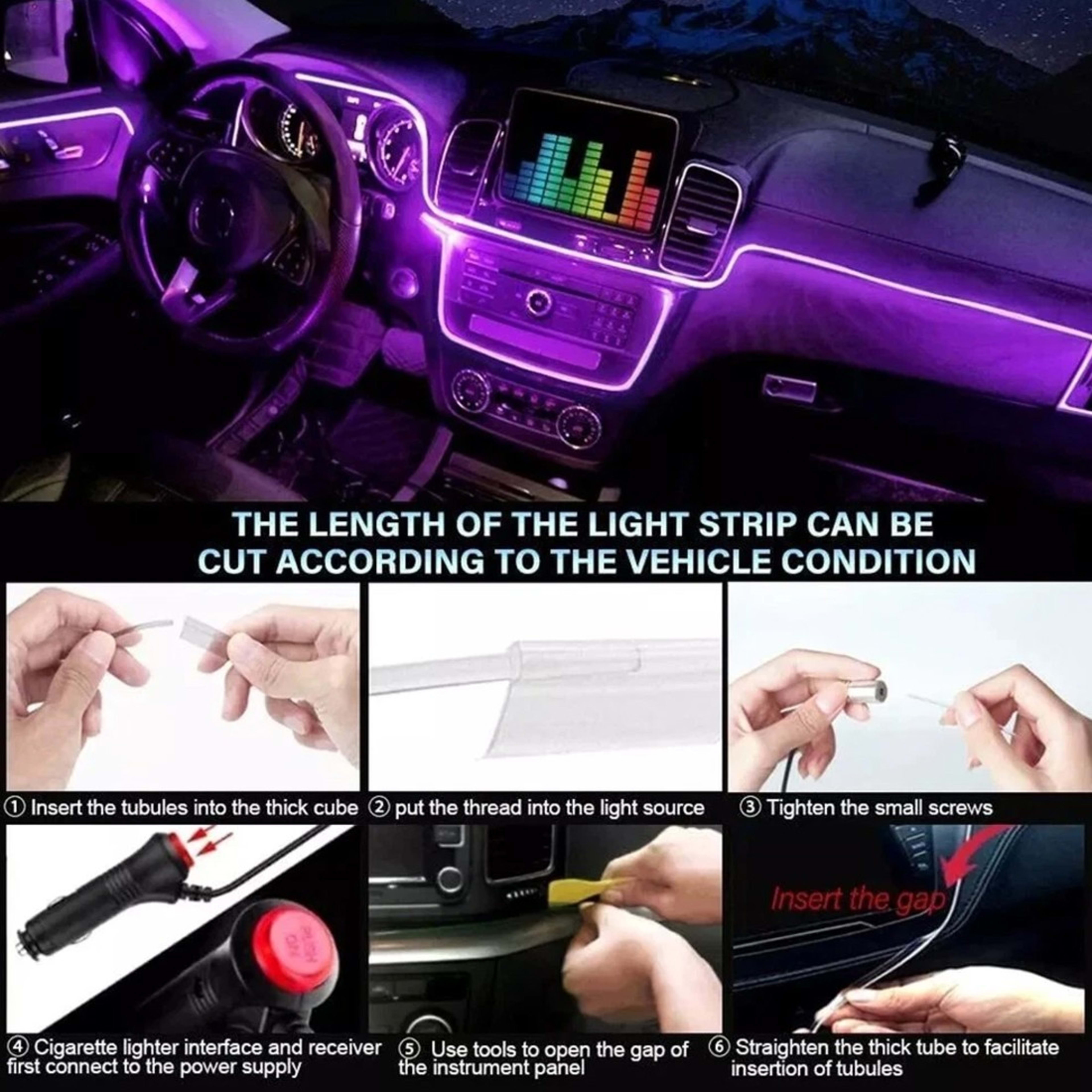 APP Control 5-In-1 RGB LED Interior Strip Light Car Ambient Atmosphere Lighting 7