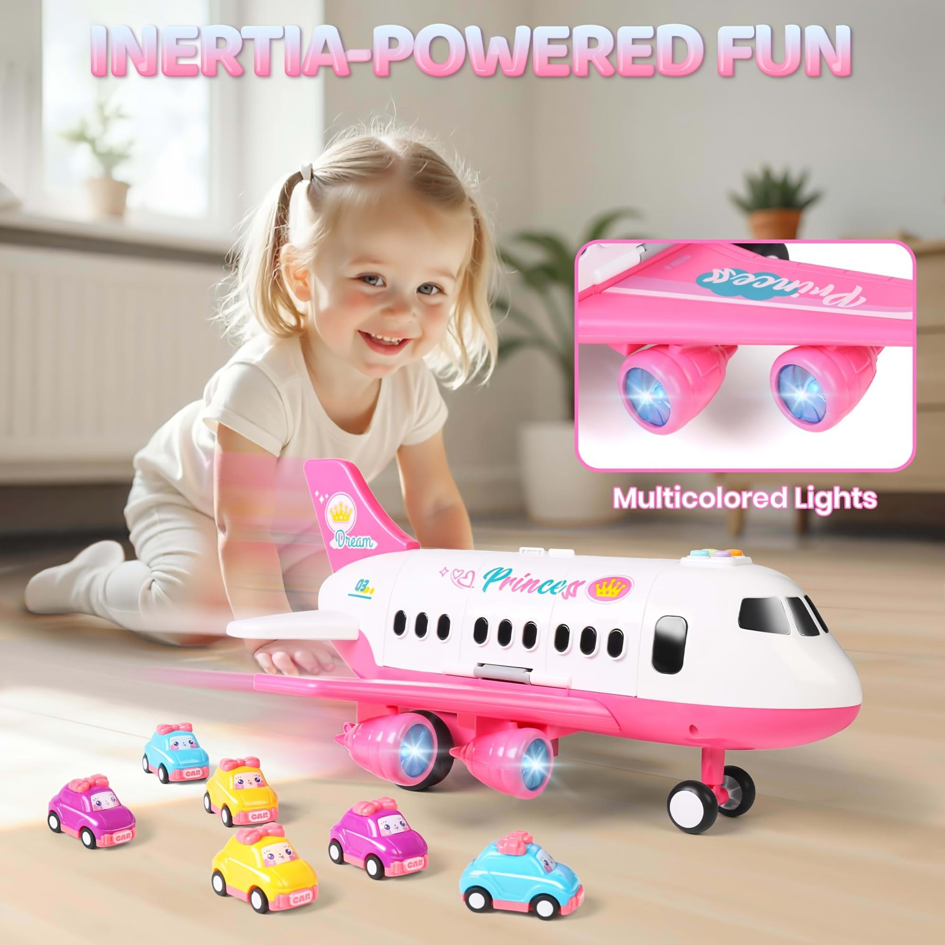 Princess Airplane Toy Set  Includes Airplane, Princess Car, Road Signs, And Road Barriers  Birthday & Christmas Gift Sui 4