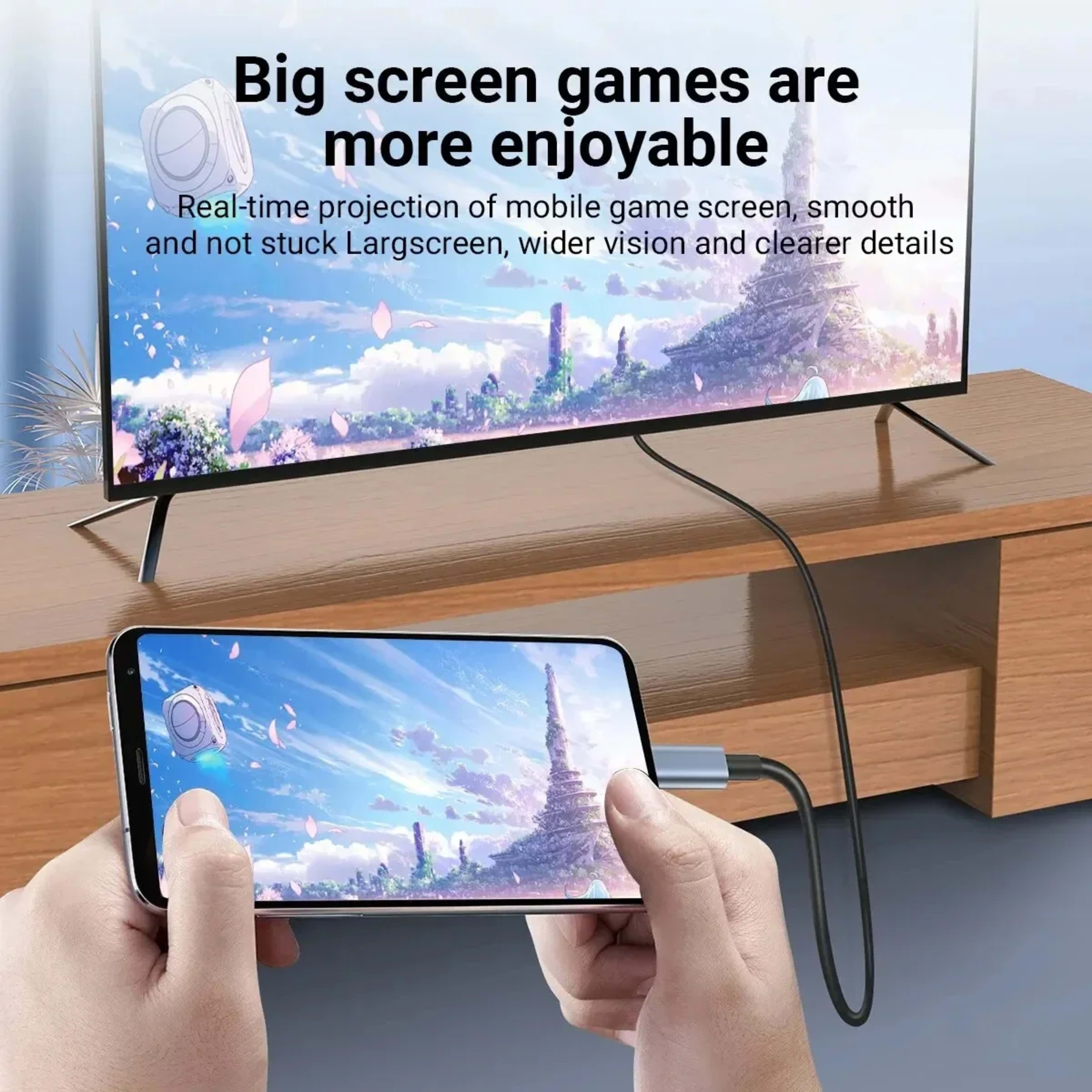 4K HD Video Conversion Cable Type C To HDTV, Same Screen, Cable For TV And Computer, 2 Meters, Braided Projection Cable 5