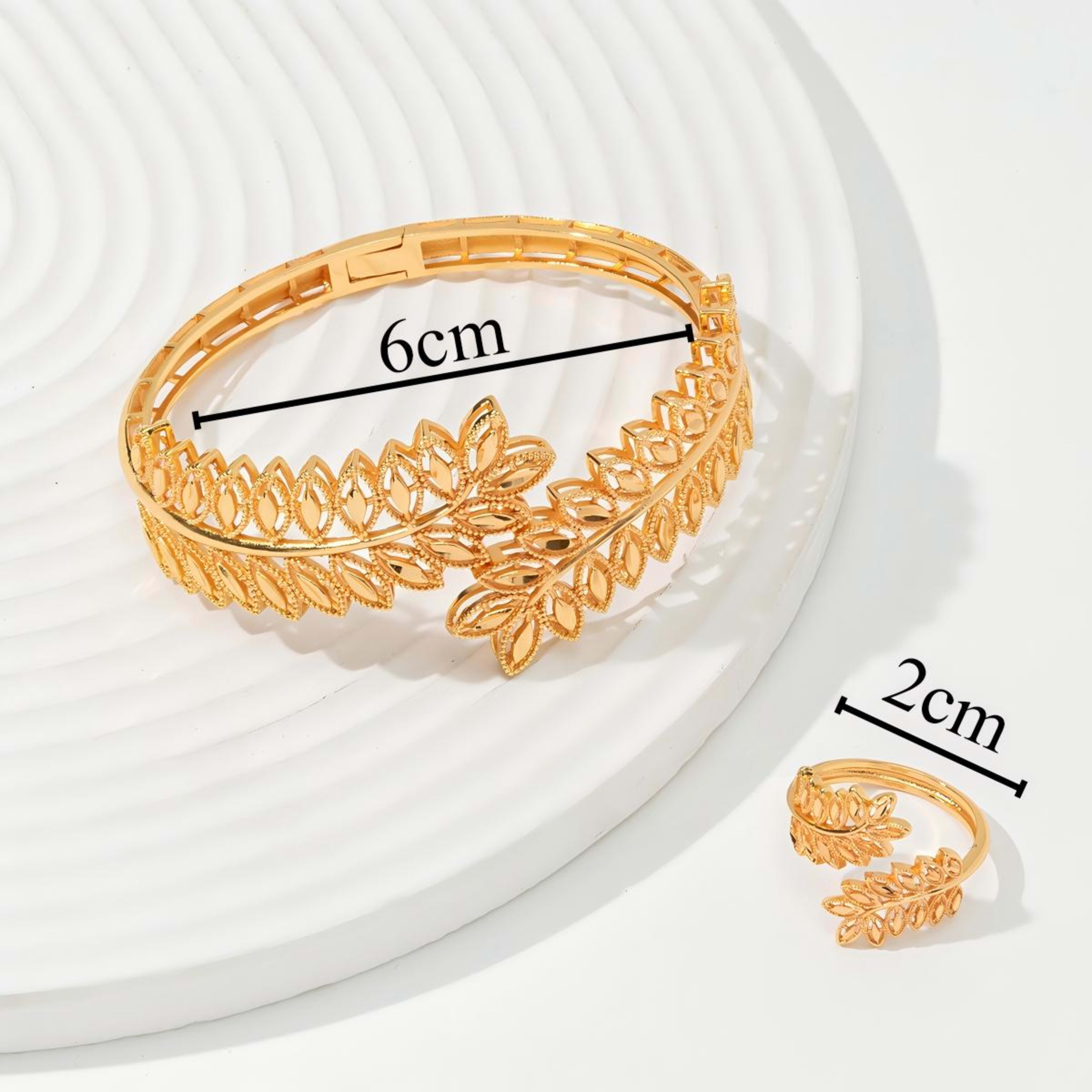 2cpsVintage Wheat Ear Leaf Gold Bracelet With An Open Ring, Worn By Women In Dubai, Africa For Daily Festivals, Wedding  2