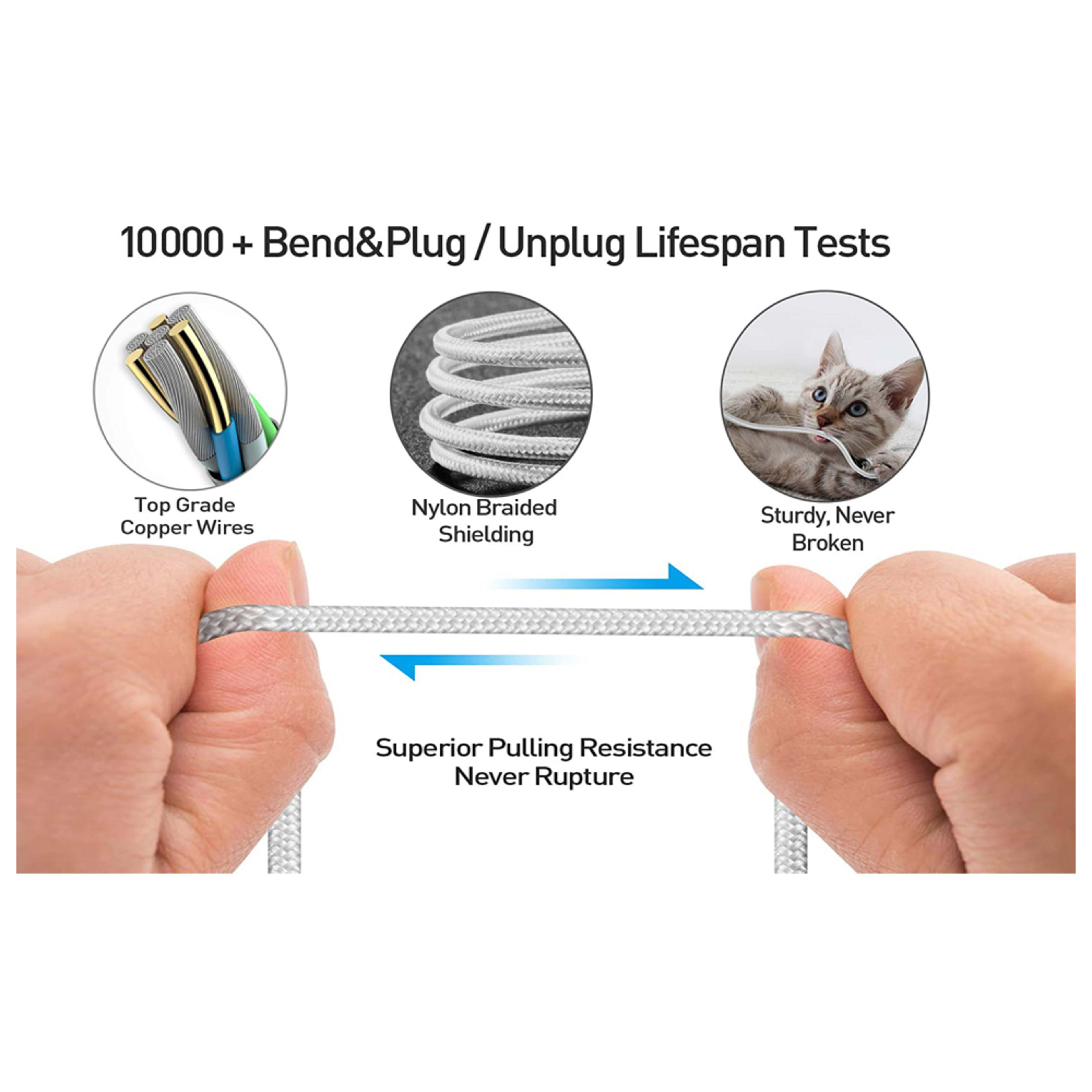 150cm 180cm USB Charging Cable A Pple MFi Certified, Nylon Braided Jacket,silver Premium Series 3