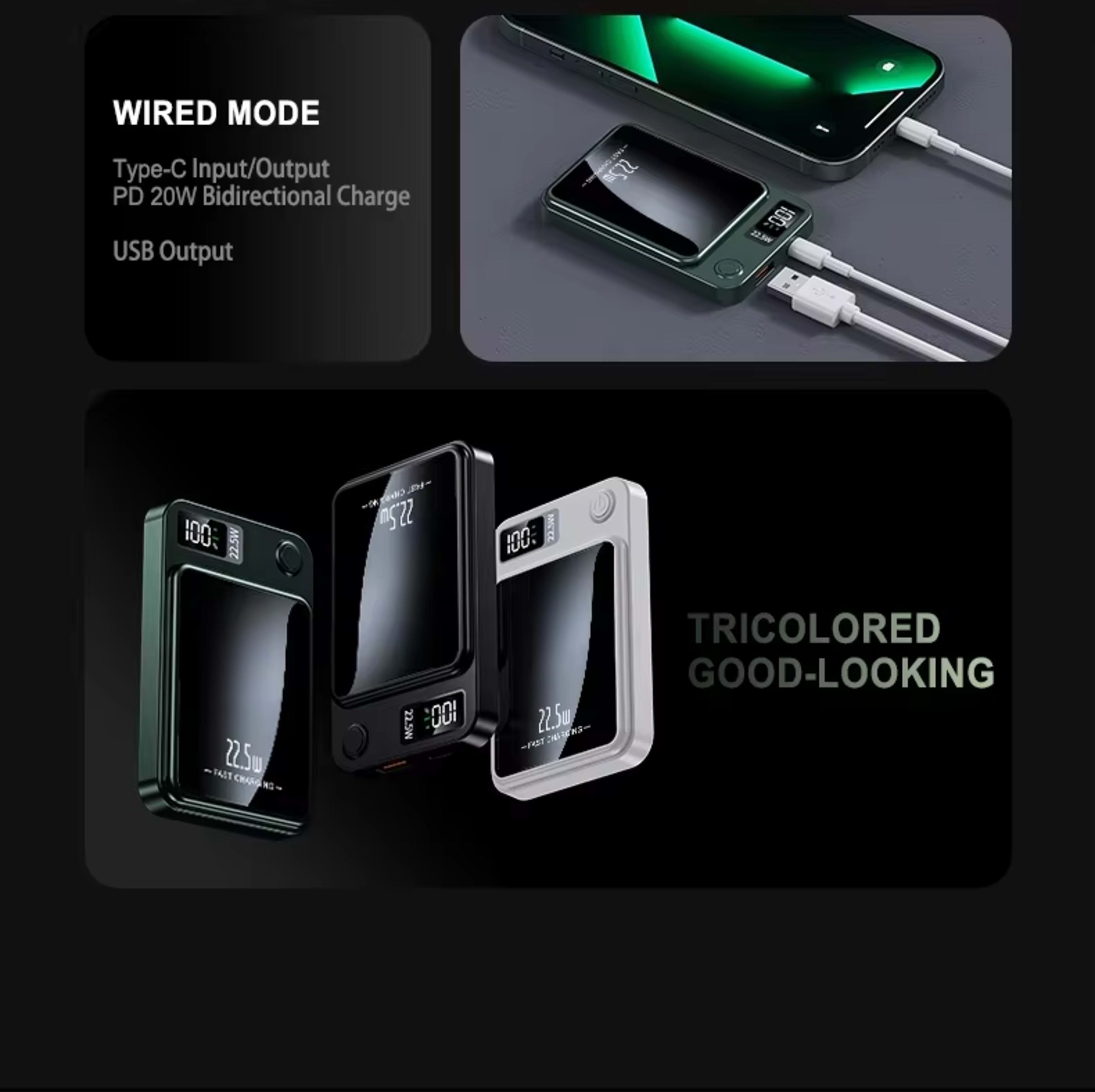 Magnetic Wireless Power Bank, Super Fast Charging, Portable External Battery Power Bank For IPhone, Samsung, 7
