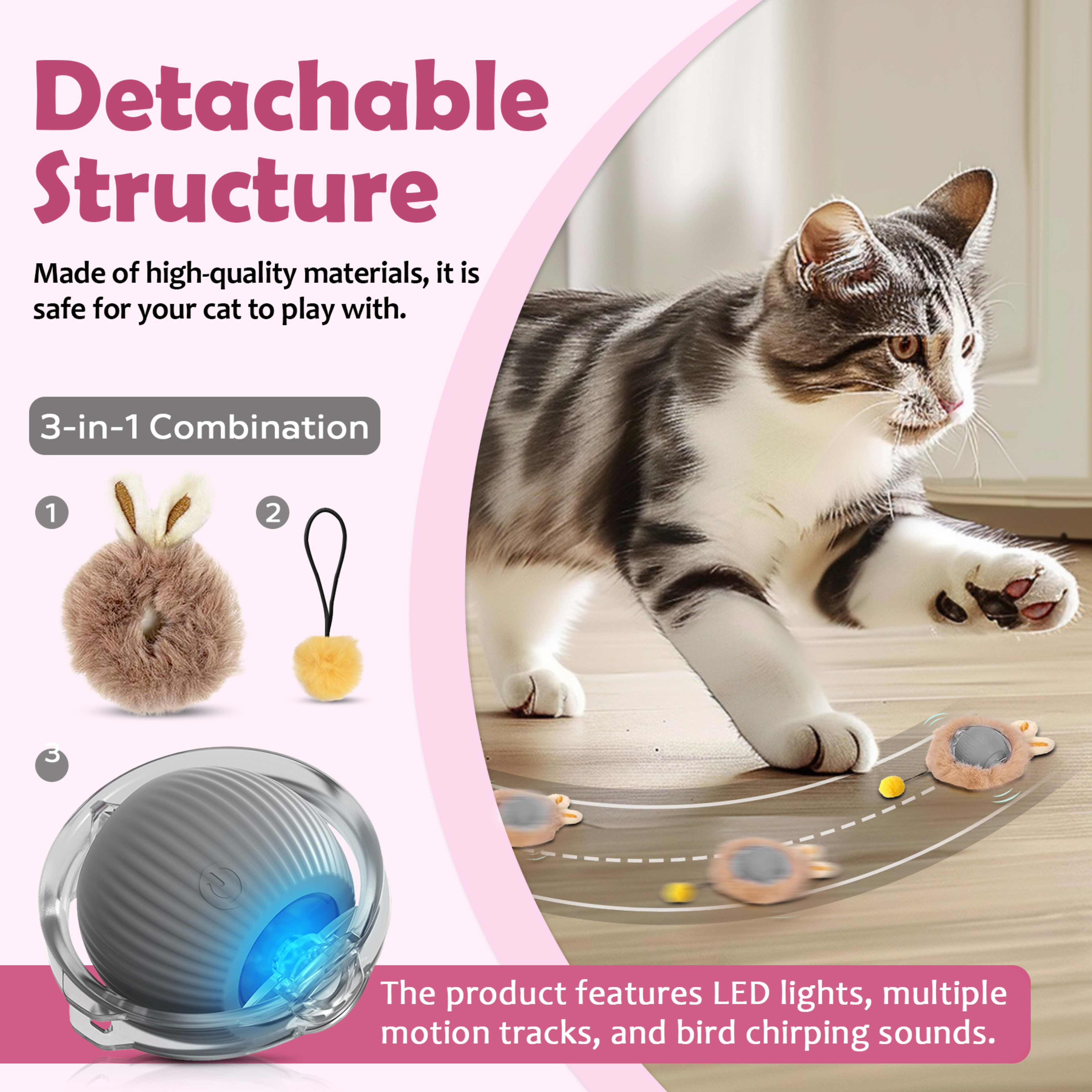 Interactive Toys Ball For Cats, Dog,Agile Moving Cat Ball ,Motion Activated Automatic Moving Ball With Lights,with Fluff 3