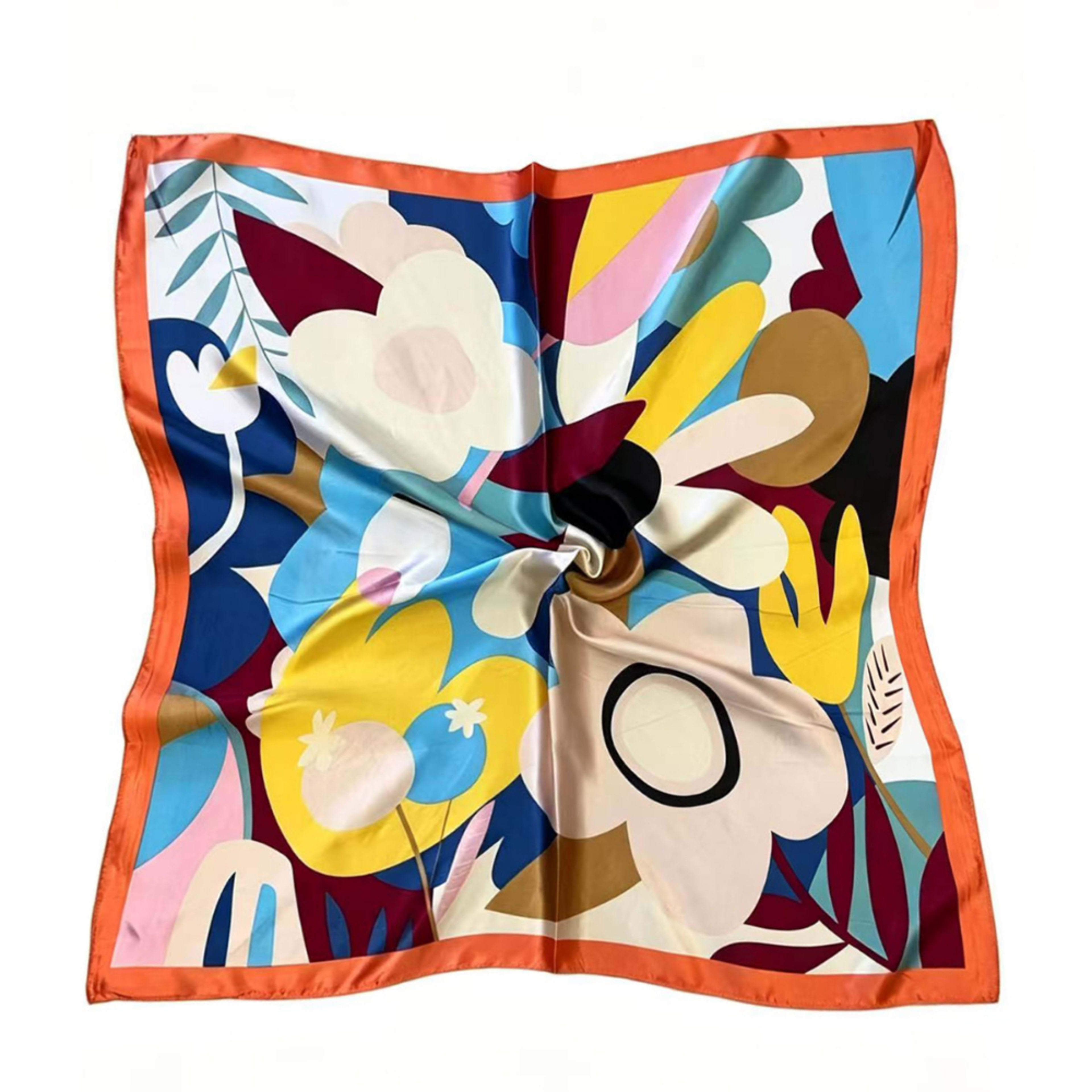 Abstract Floral Imitation Satin Square Scarf, Retro Decorative Scarf, Fashionable And Versatile Summer Lightweight Heads 3