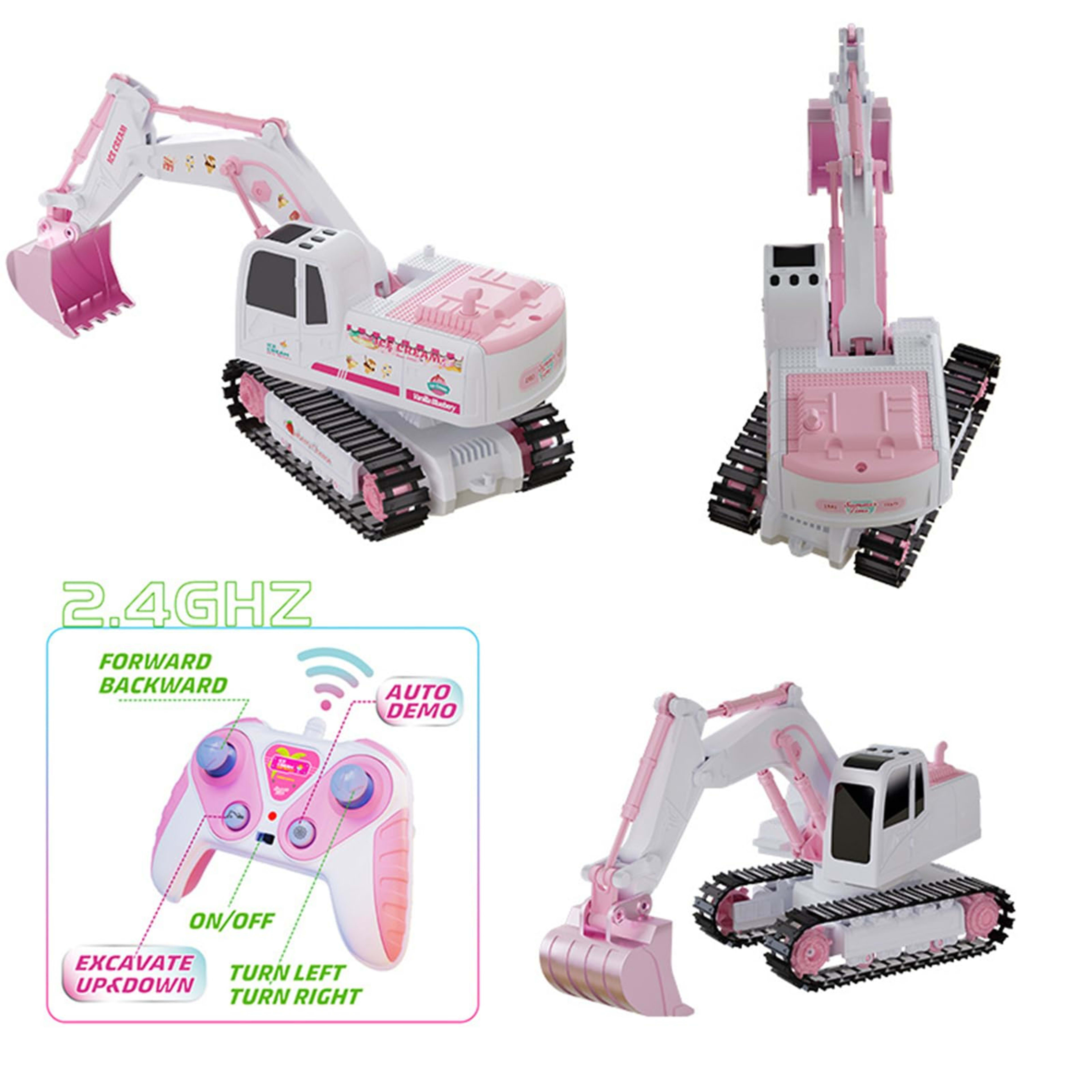 Pink Remote Control Excavator Toy Rechargeable Tracked Construction Vehicle With Lights And Music  Suitable For Girls An 14