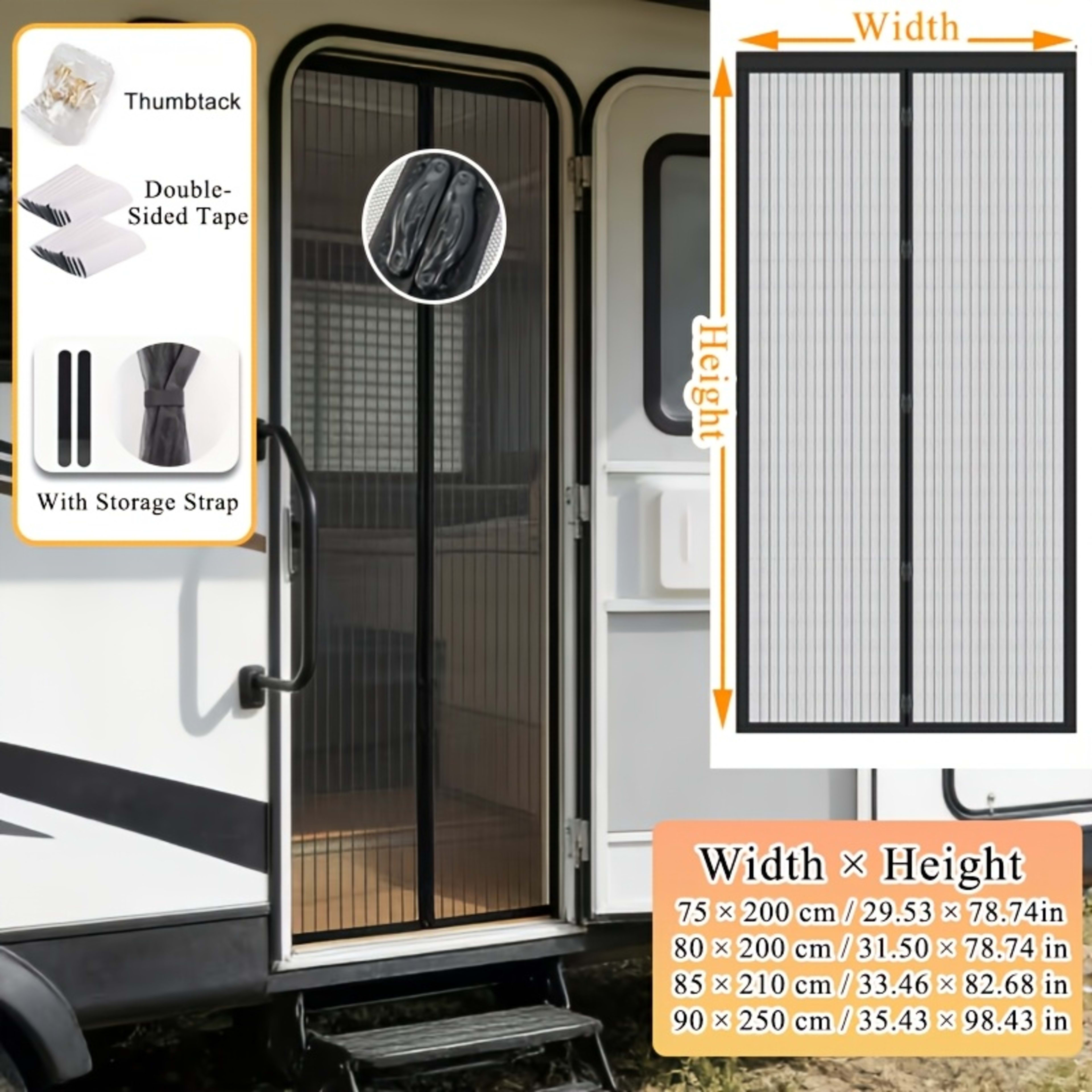 1pc RV Magnetic Screen Door - Easy To Install, Breathable, Mosquito-proof With Storage Straps, Suitable For Camper Vans,