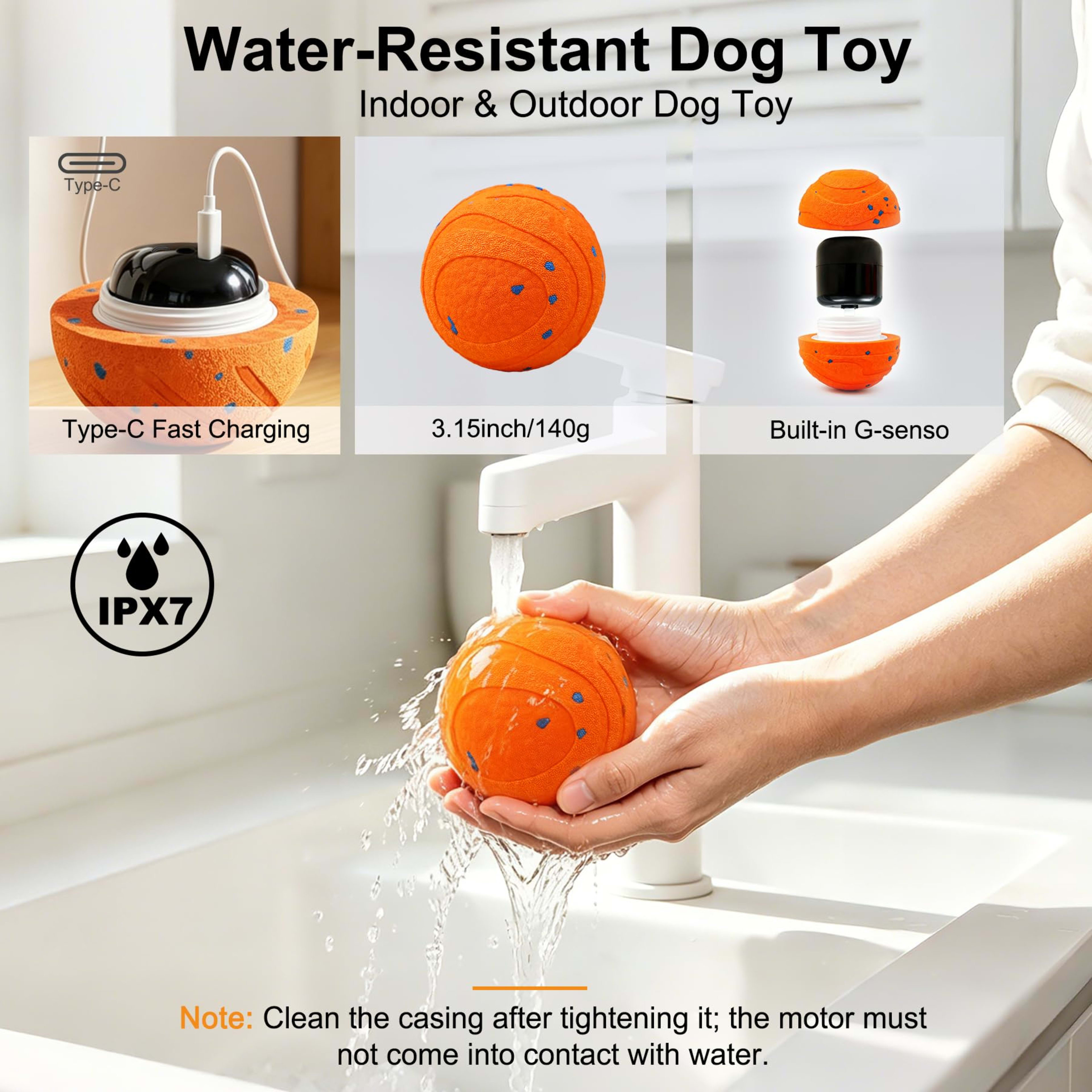 Interactive Automatic Bouncing Dog Ball, Motion Activated Self Moving Toy For Boredom & Separation Anxiety, Durable Chew 3