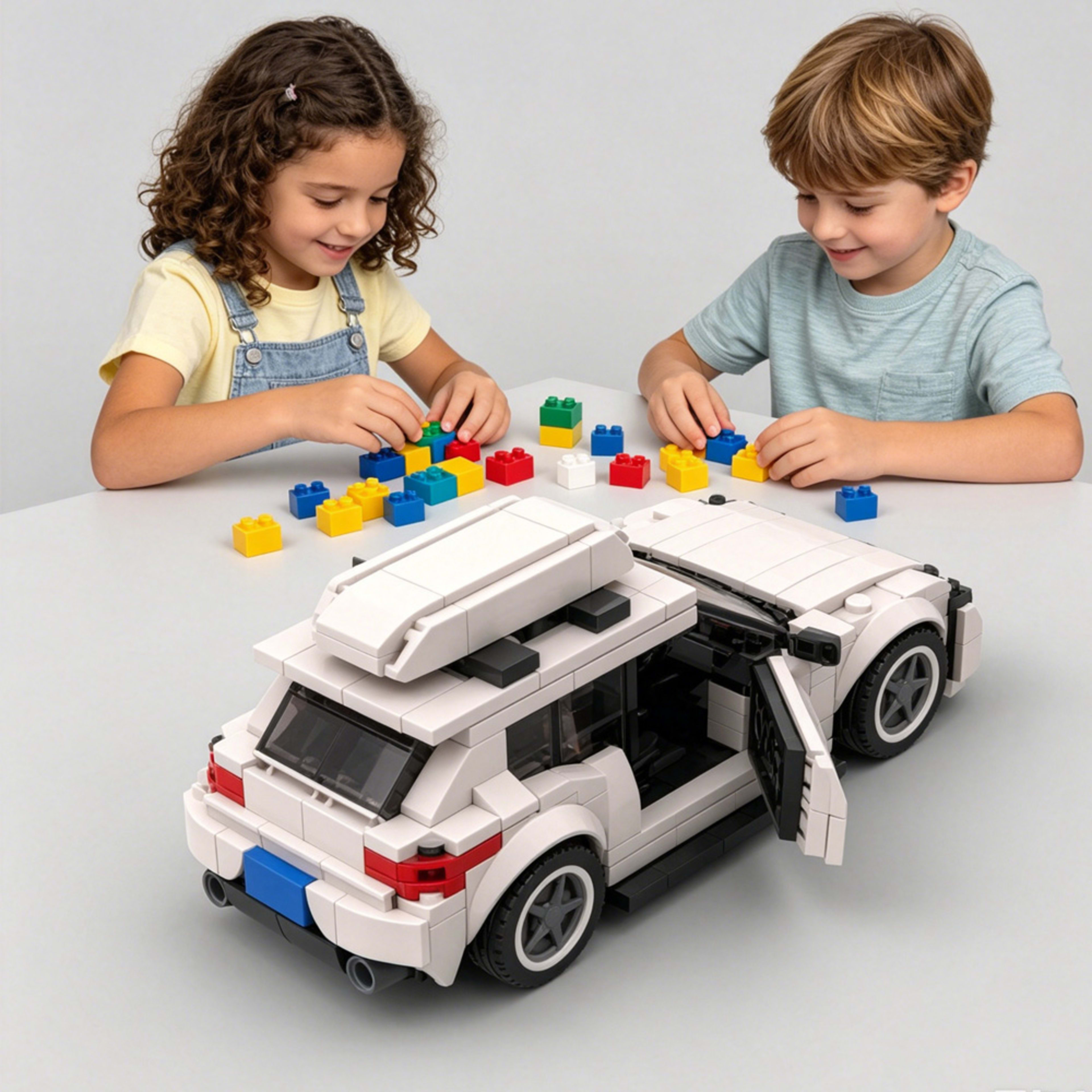 340PCS City Car White Hatchback Building Blocks With Roof Box, Modern Compact Wagon Car Toy Kit For Kids And Adults, Col 8