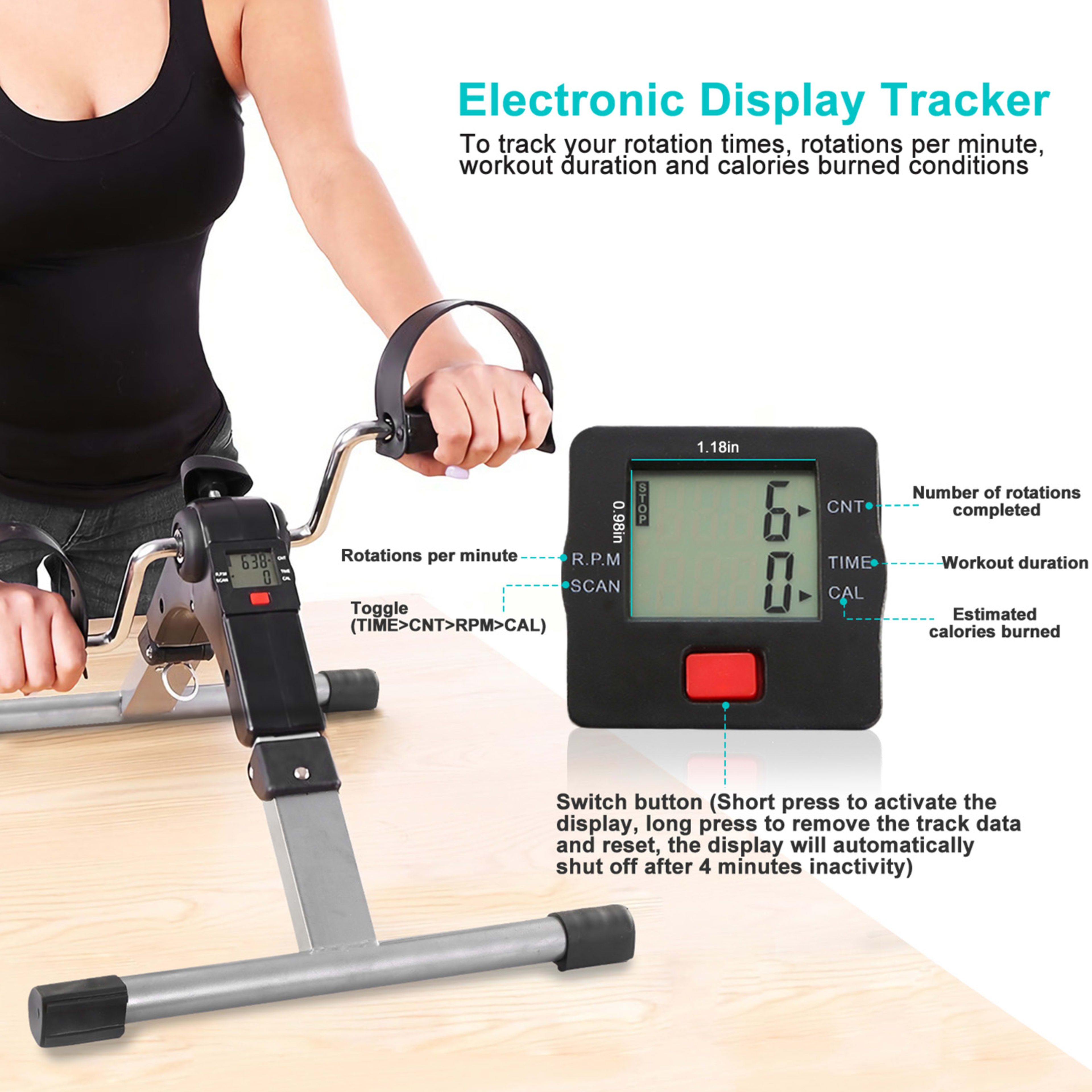 1Pc Foldable Exercise Bike Pedal Fitness Exerciser Cycle Bike  LCD Display Mini Pedal Exerciser For Leg Arm Physical The 7