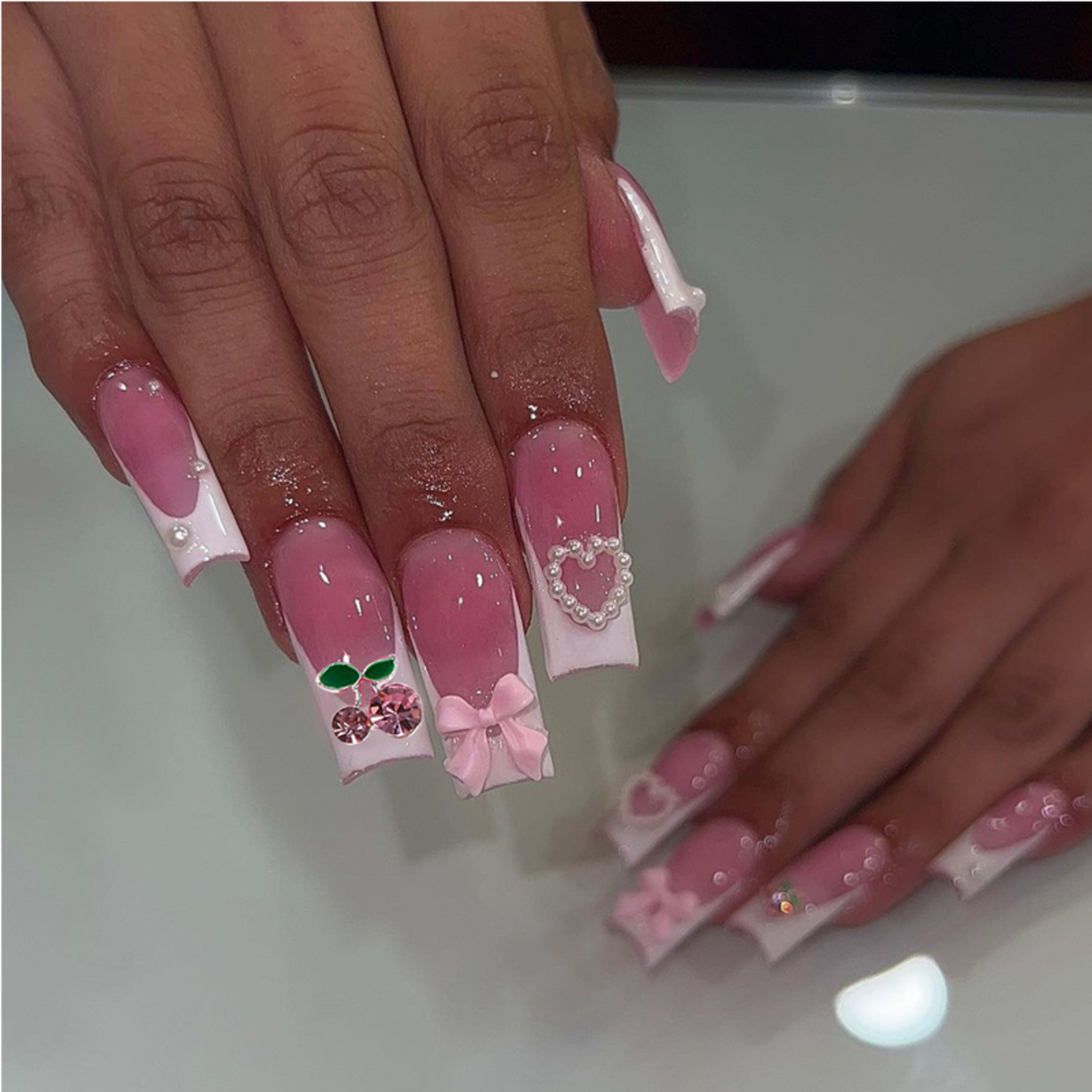 24 PCS Cherry Bow Nail Art 7