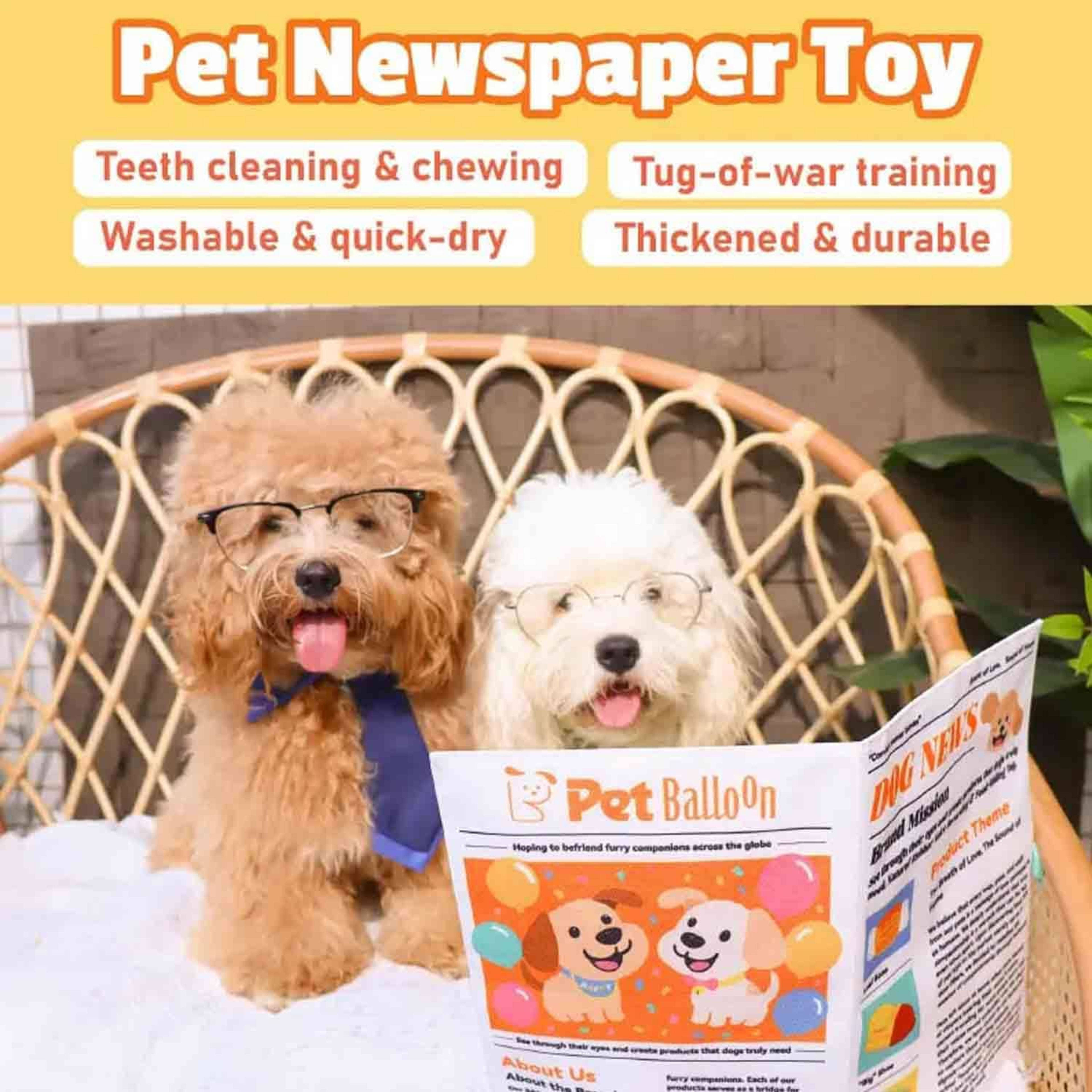 2-Pack Indestructible Newspaper Dog Toy, Creaks Newspaper Squeaker Toy For Dogs, Interactive Crinkle Dog Toy, Durable Wa 2
