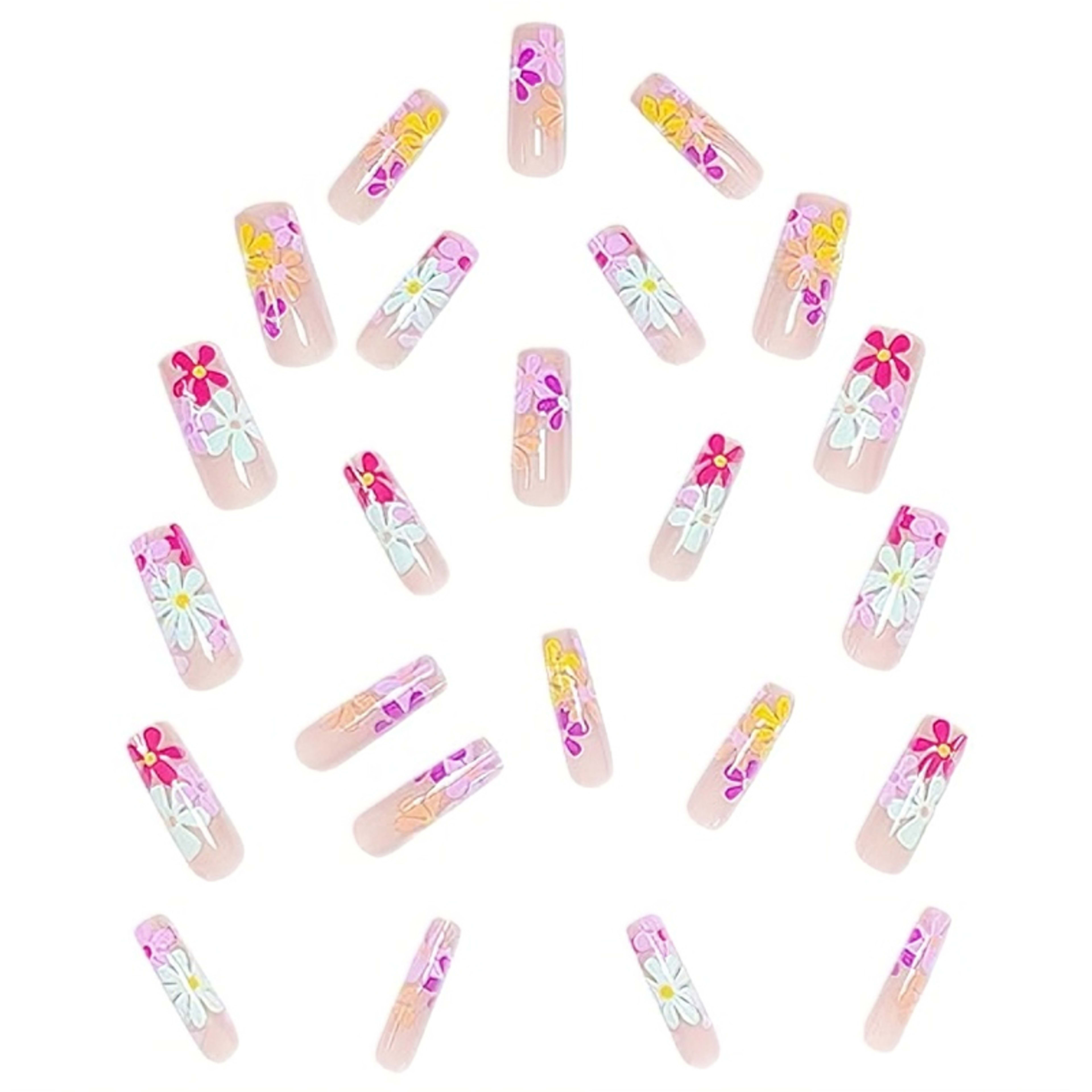 24 PCS Long Flat Flowers Nail Art 5