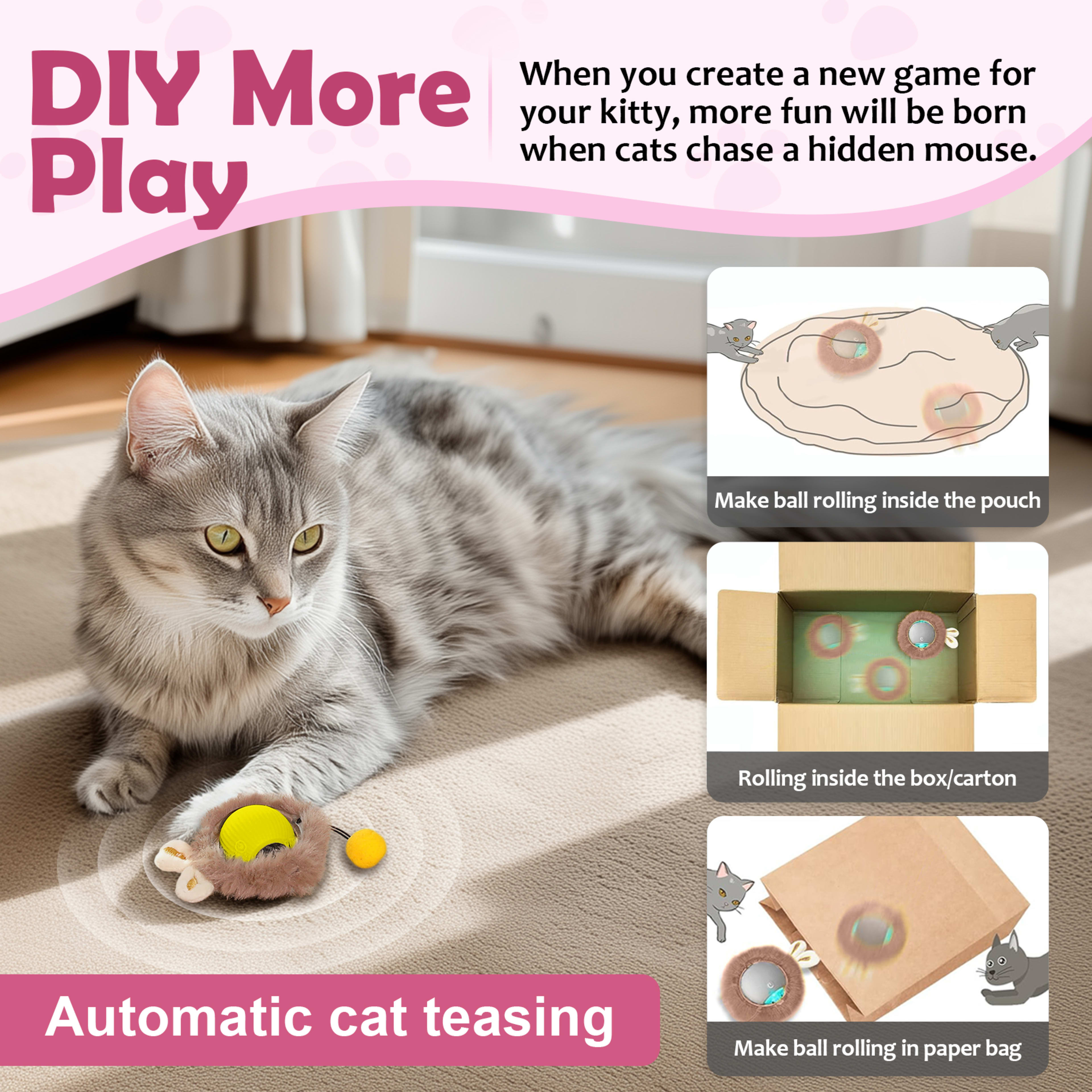 Interactive Toys Ball For Cats, Dog,Agile Moving Cat Ball ,Motion Activated Automatic Moving Ball With Lights,with Fluff