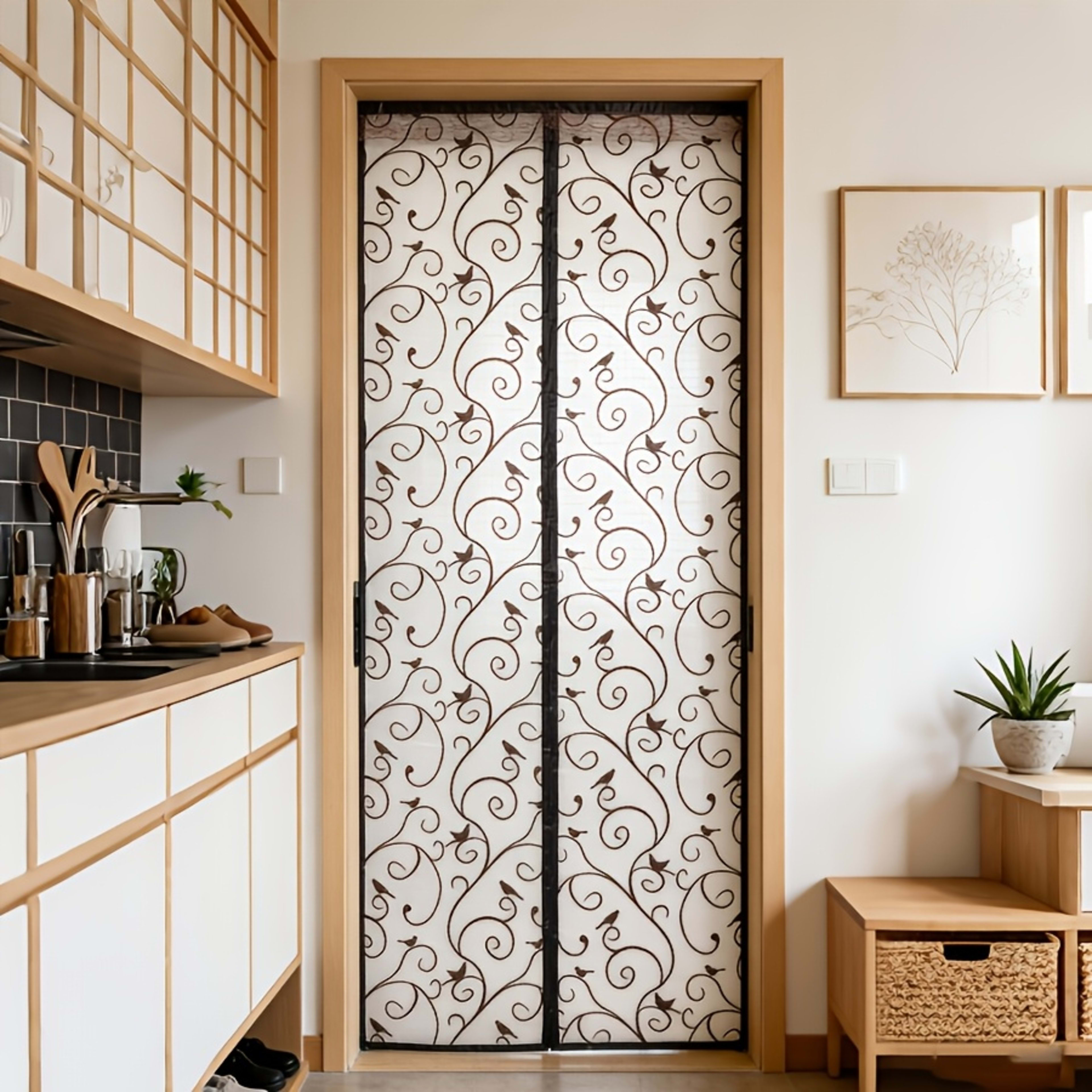 1PC Magnetic Screen Door - Made With Flocked Polyester Fibre 3D Patterned Design, Pet-friendly, Self-closing Mesh Door C 10