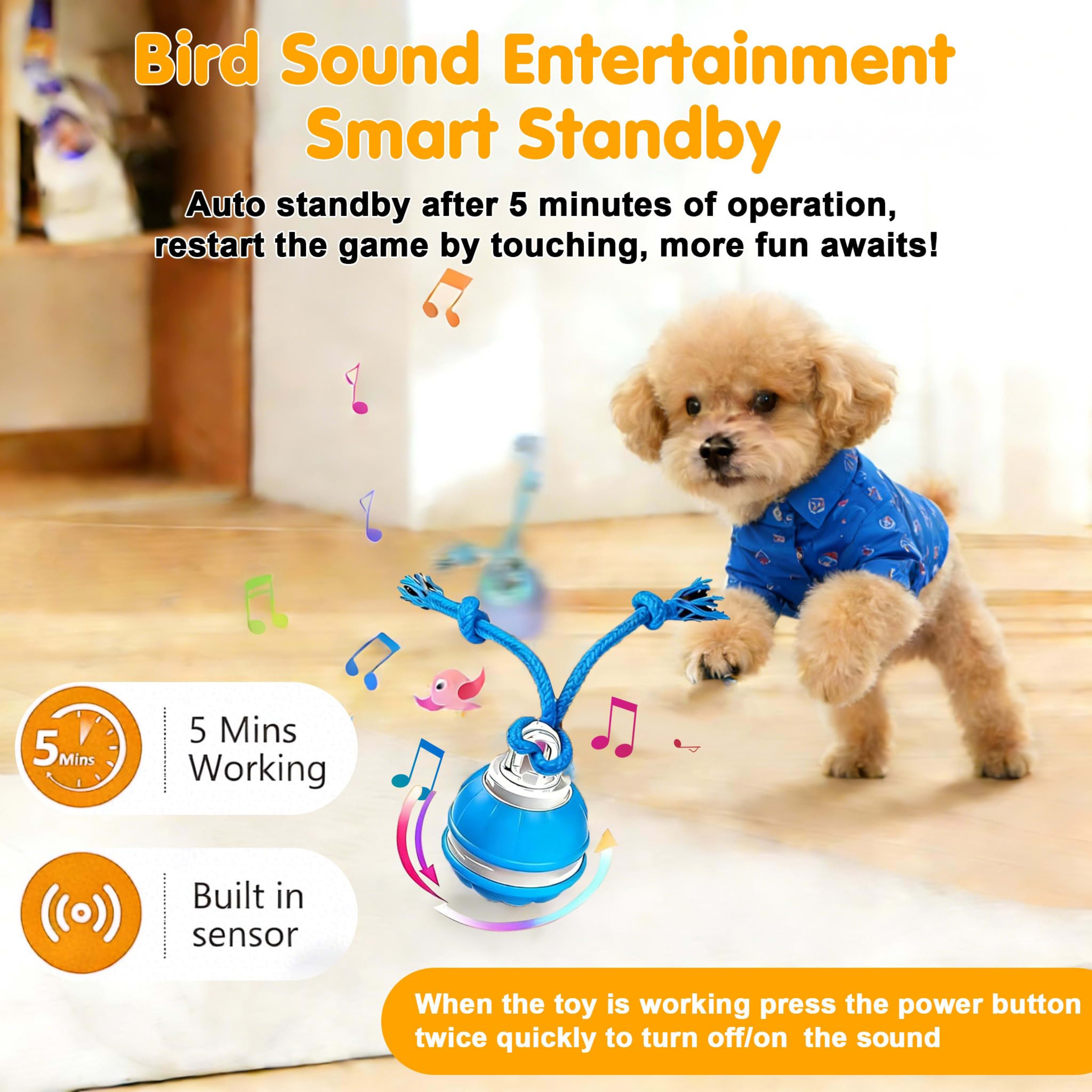 Interactive Dog Toys,Dog Ball Toy With Squeaky Birdsong Sound And Stimulation,Automatic Motion Activated Dog Toy For Bor 3