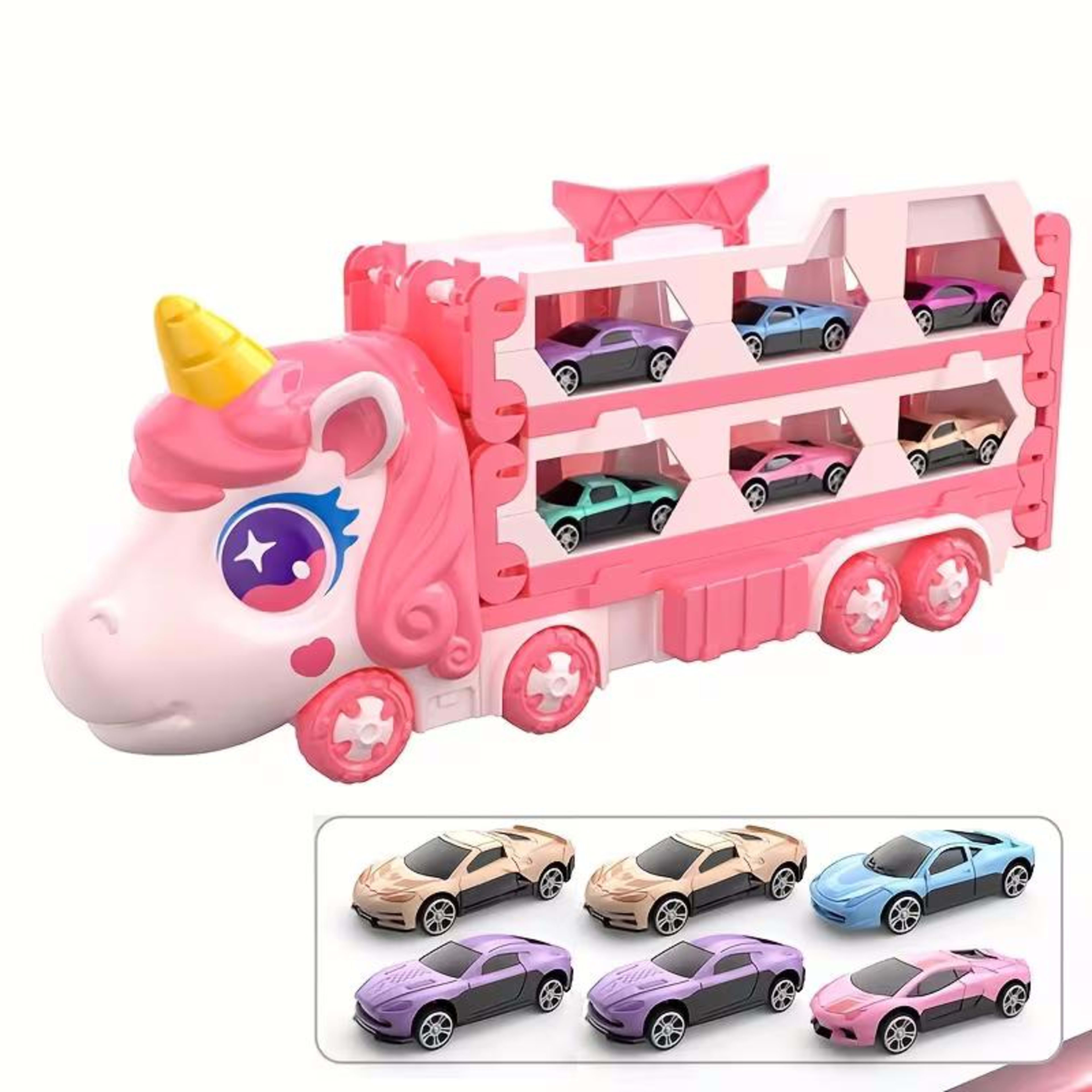 Cute  Transforming Truck Toy Expandable Racetrack & Vehicle Storage Set Portable Carrier With Mini Cars Toy For Girls Ag 8