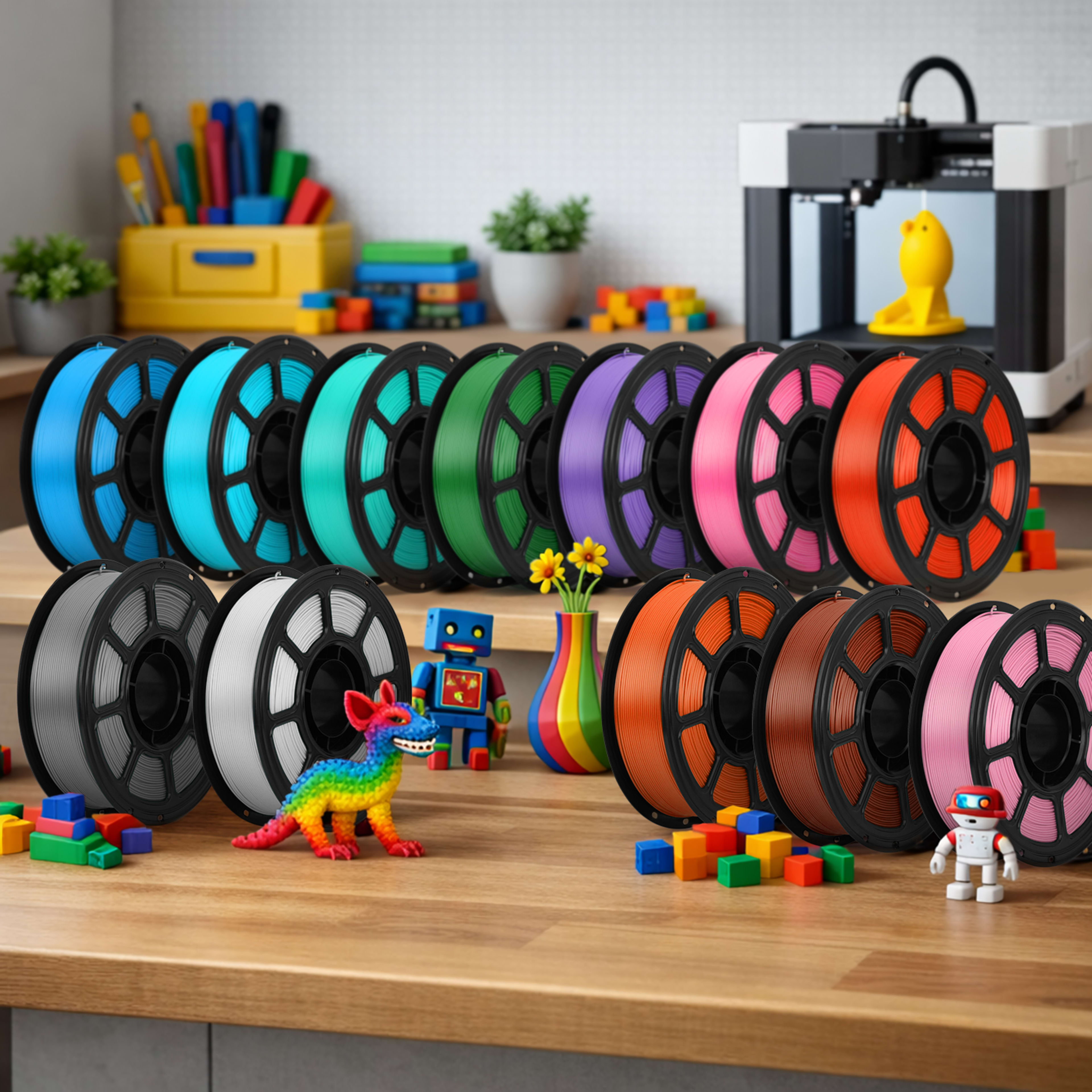 PLA 3D Printer Filament 12 Pack, 12 Colors Assorted Multicolor Filament Set, 1.75mm, 15.6kg Total Weight, Colorful Print 9