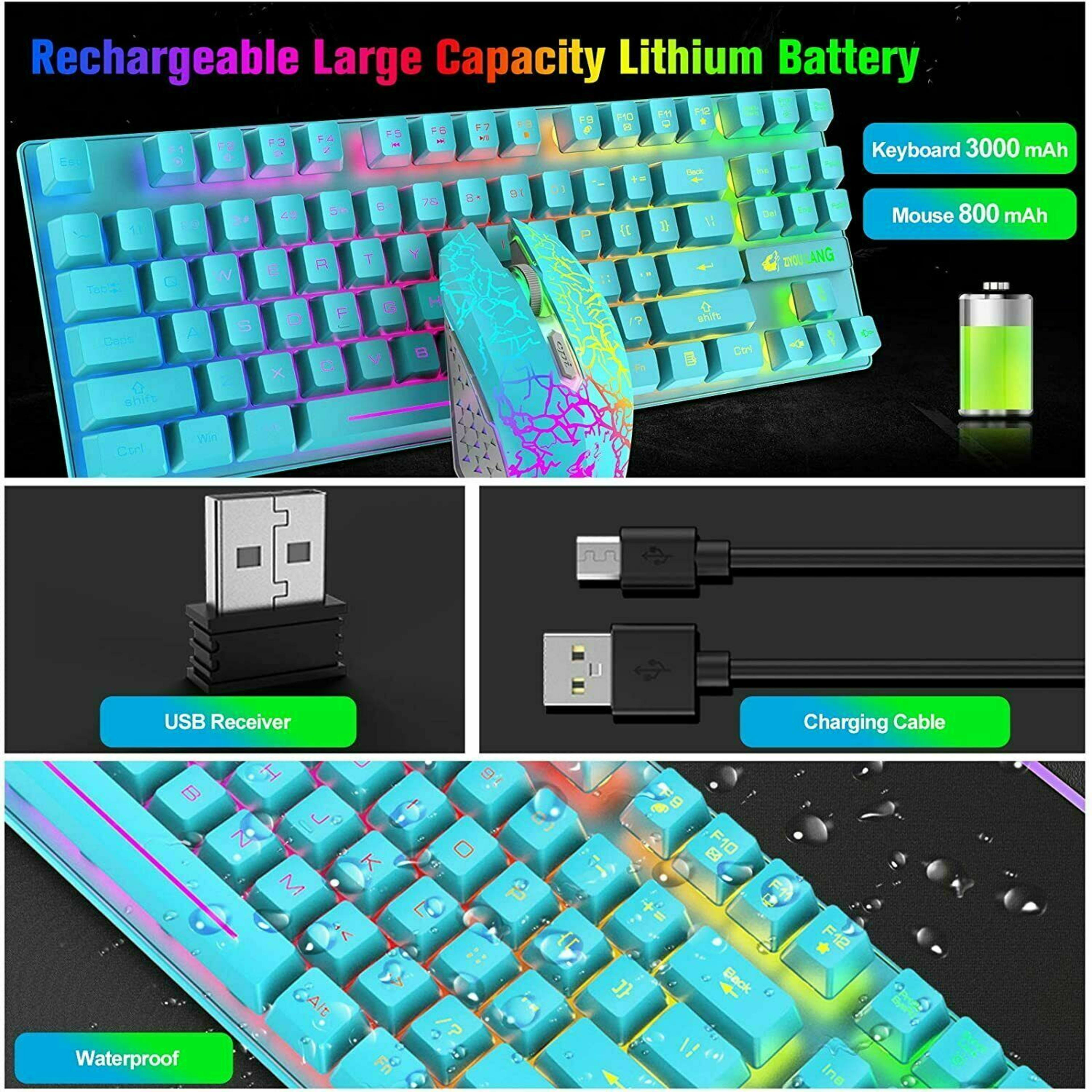 T87 Wireless Gaming Keyboard And Mouse Rainbow Backlit For PC Mac PS4 Xbox One 10