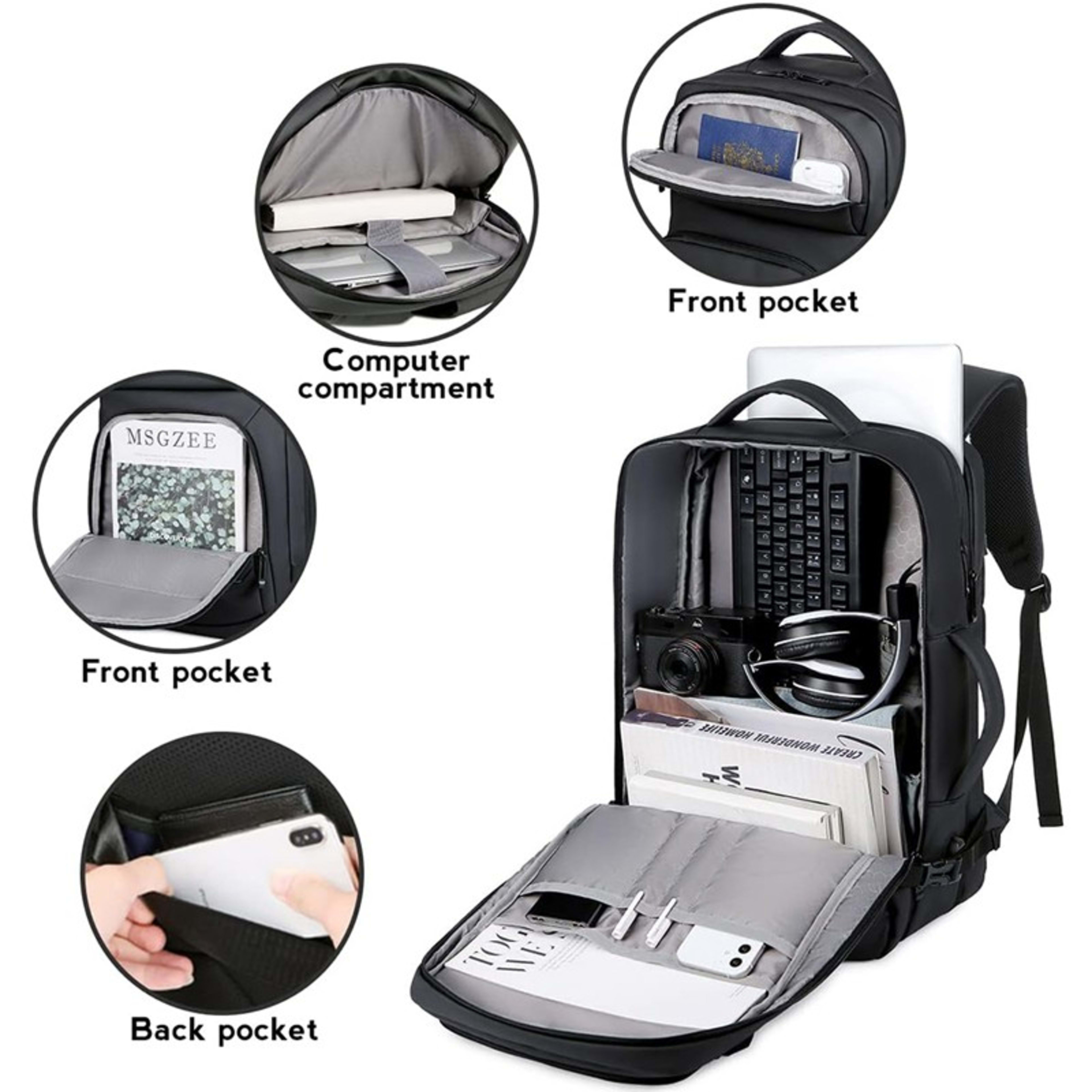 Men 18 Inch Expandable Backpack USB Port Laptop Rucksack Waterproof School Bag 2
