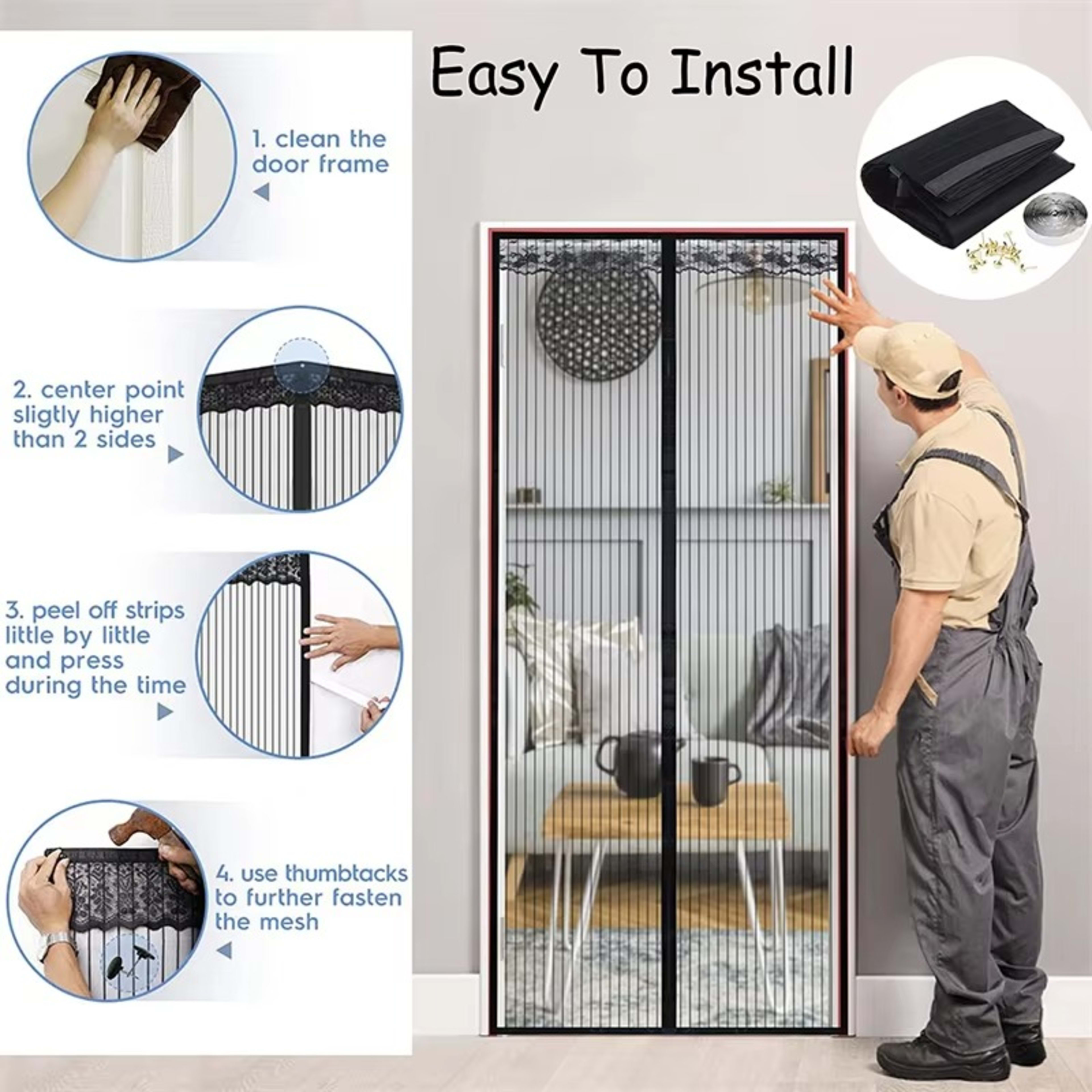 Magnetic Screen Door Curtain - Manual Or Automatic Close, Black Stripe Design, Mosquito-proof Summer Breathable Partitio 17