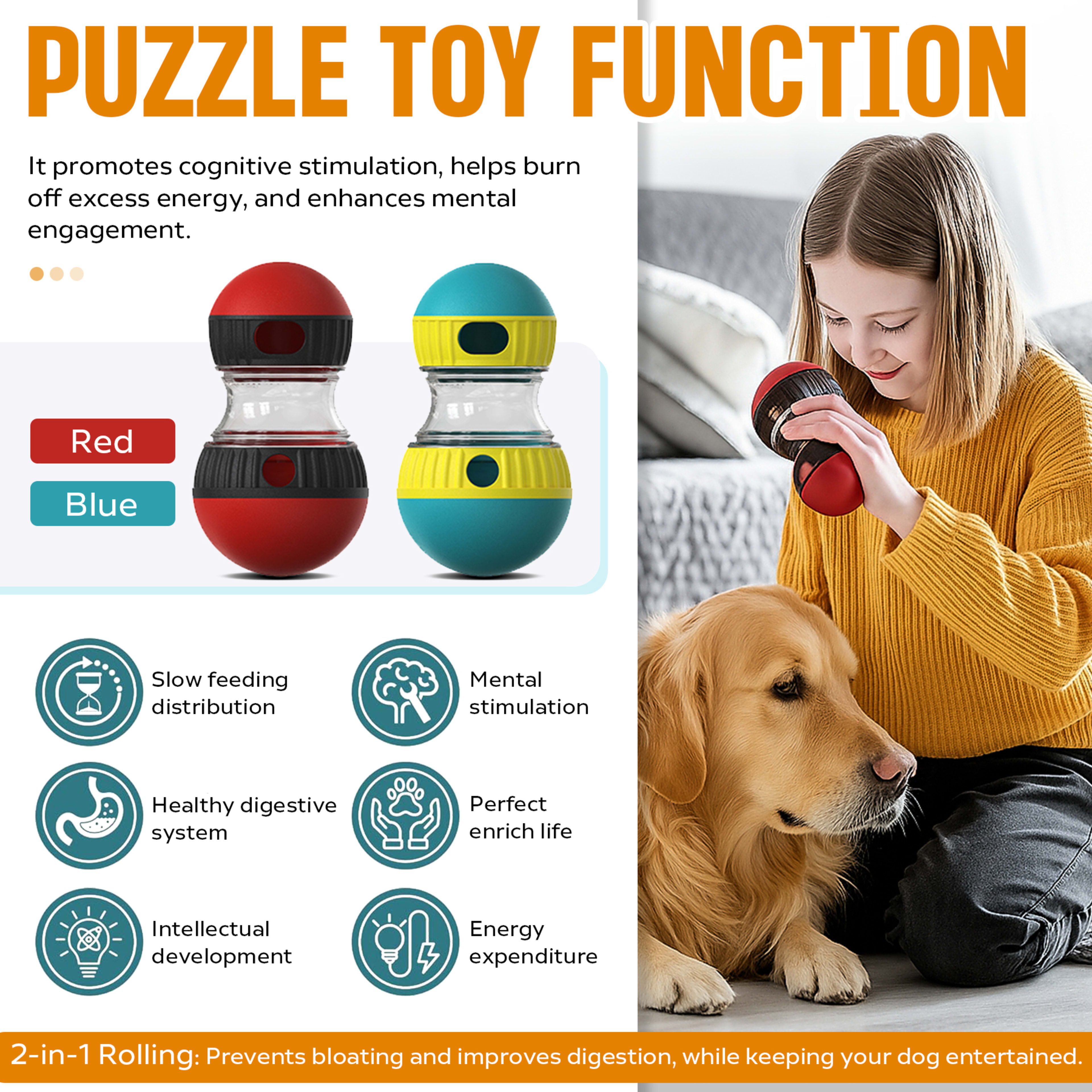 Dog Puzzle Toy, Adjustable Treat Dispensing Ball Food Dispenser Tough Slow Feeder Puppy Enrichment Training Toy Pet Inte 2