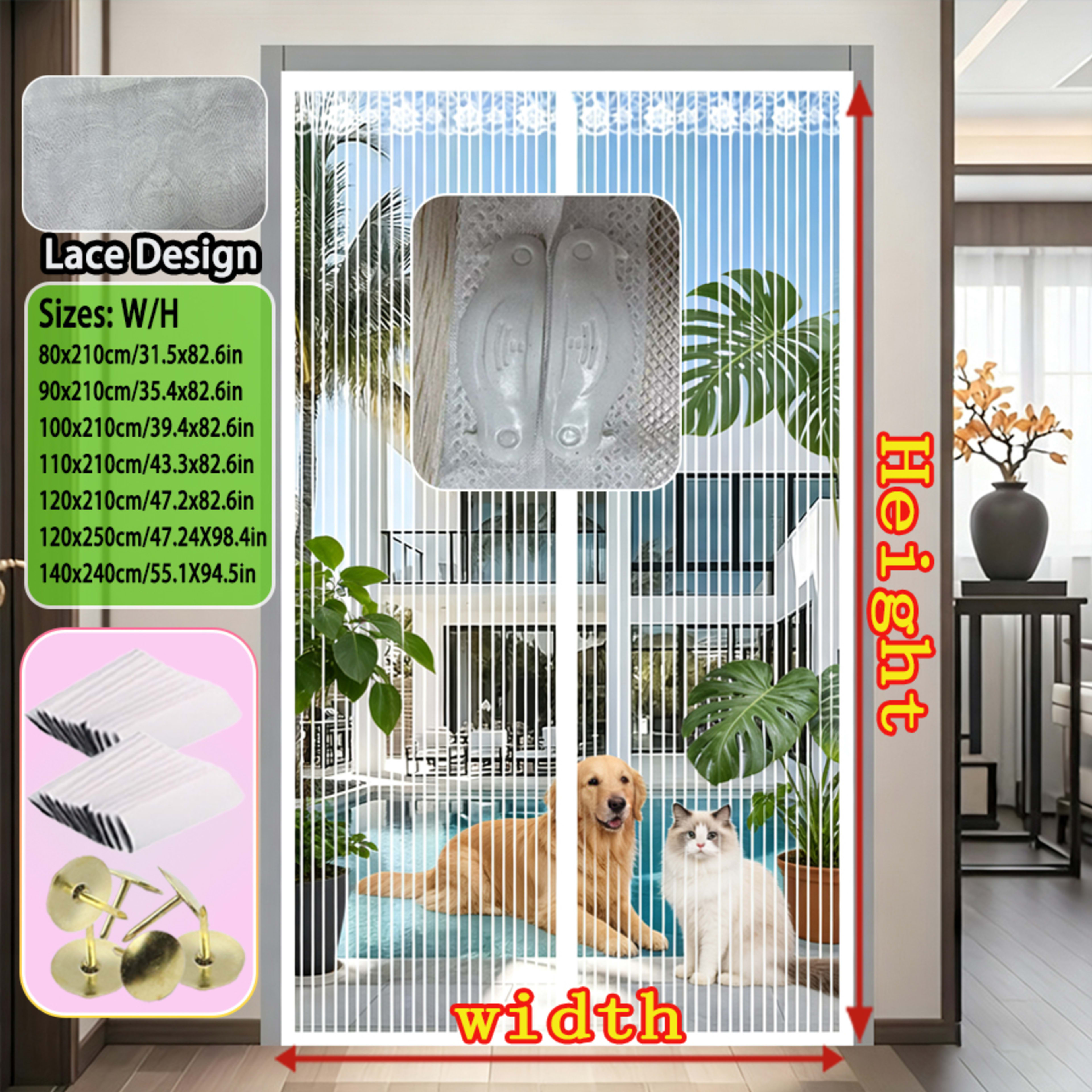 Summer Magnetic Screen Door - White Striped, Easy To Install, Strong Magnet, Automatically Closes Mosquito Net Curtain, 