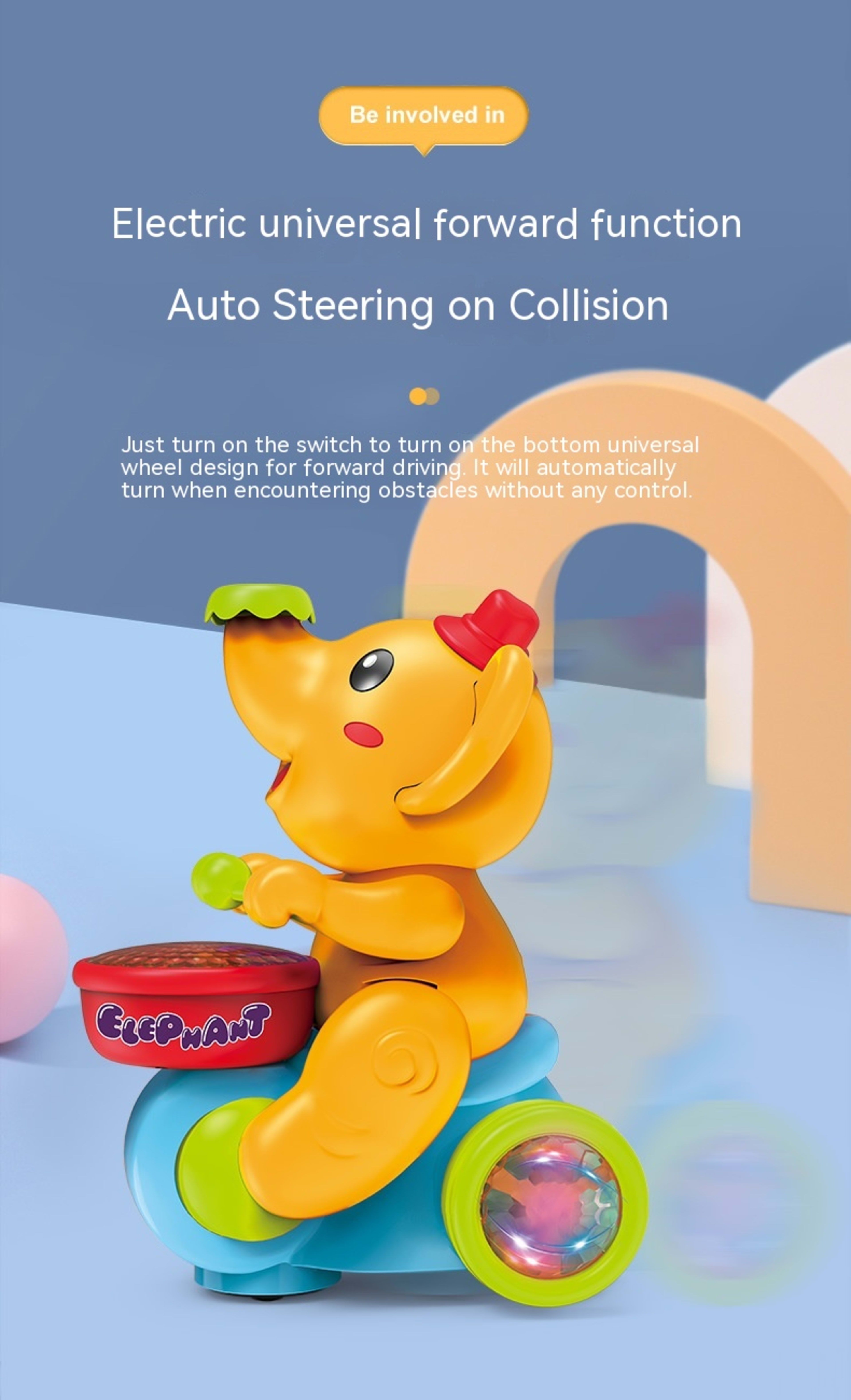 Cute Elephant Cool Music Light Electric Children's Toy Car 8
