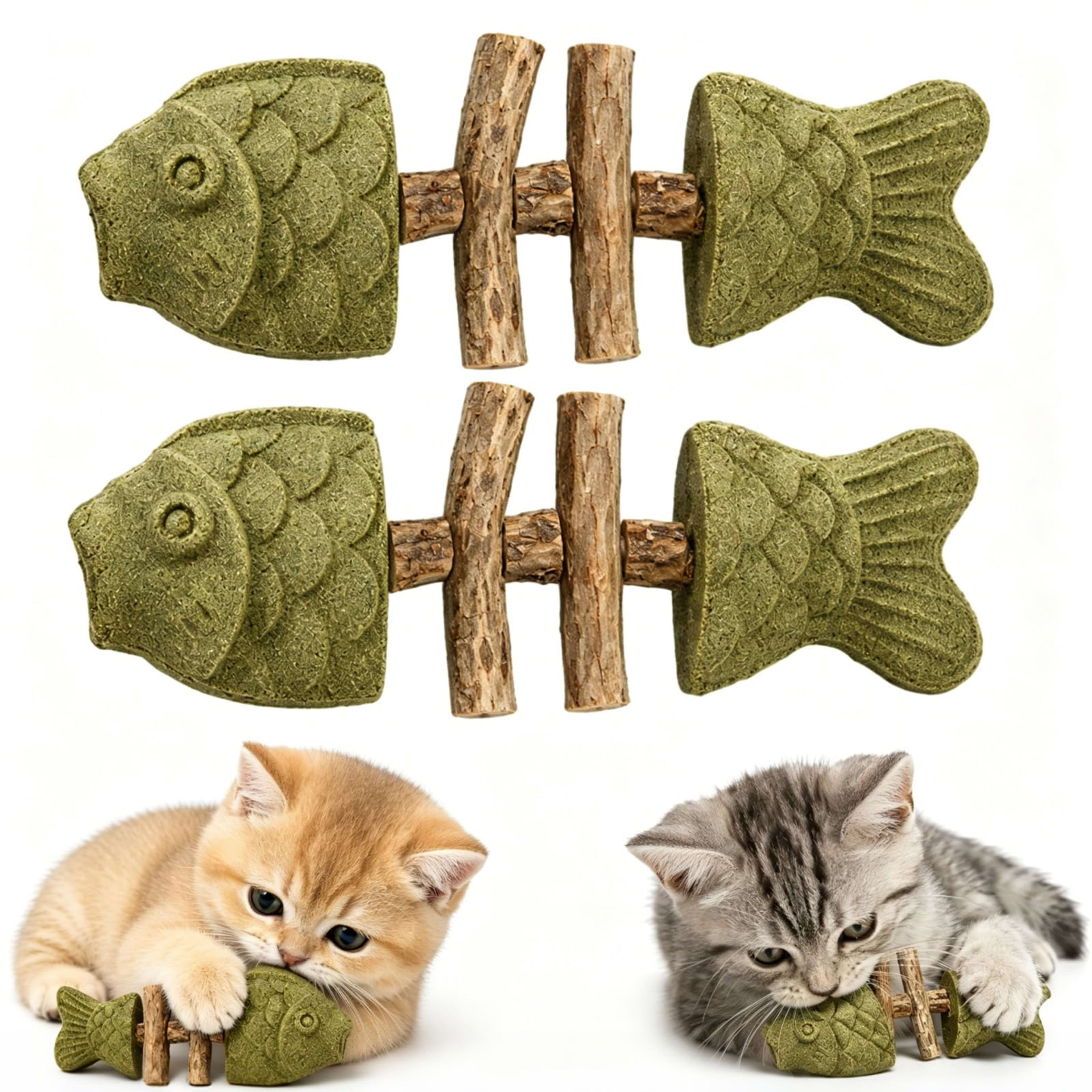 Catnip And Silvervine Chew, Natural Fishbone Chew Toy For Cats, Fishbone-Shaped Cat Dental Toy For Chewing, Licking, Paw 3