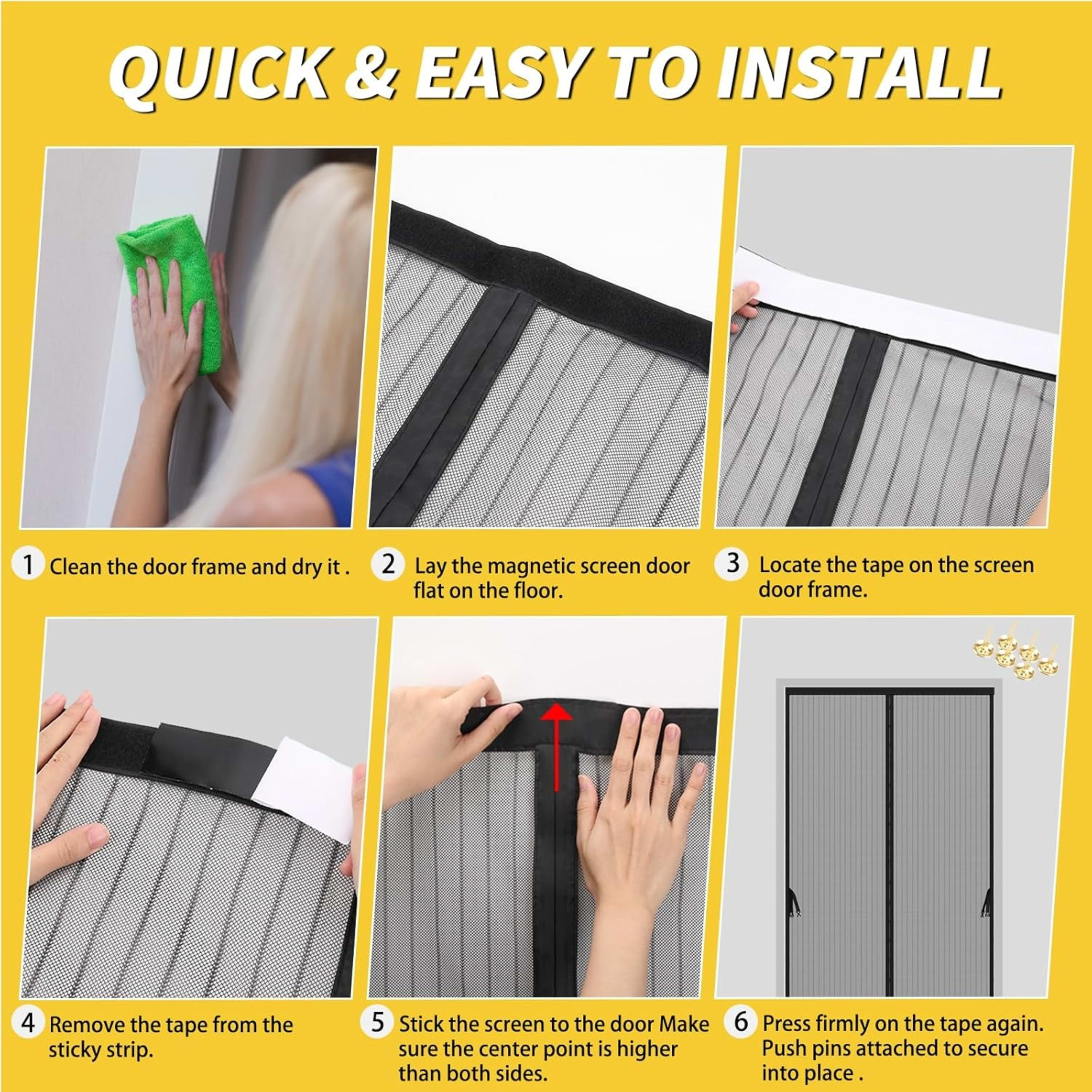 Magnetic Screen Door Curtain - Manual Or Automatic Close, Black Stripe Design, Mosquito-proof Summer Breathable Partitio 15