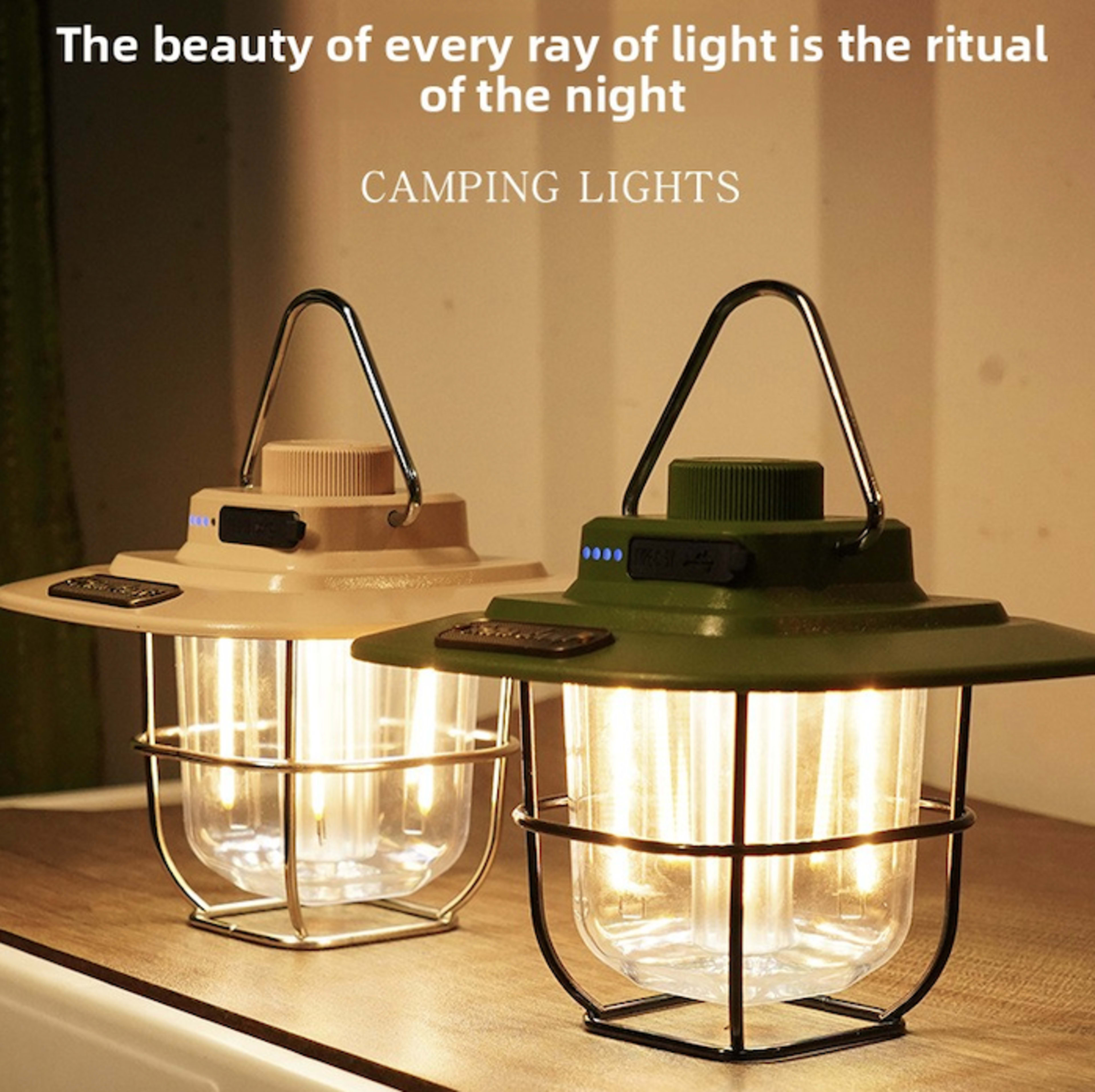 Vintage Outdoor Camping Lantern, Portable Kerosene Lamp Style Light, Smart Rechargeable Handheld Lamp, LED Tent Light 3