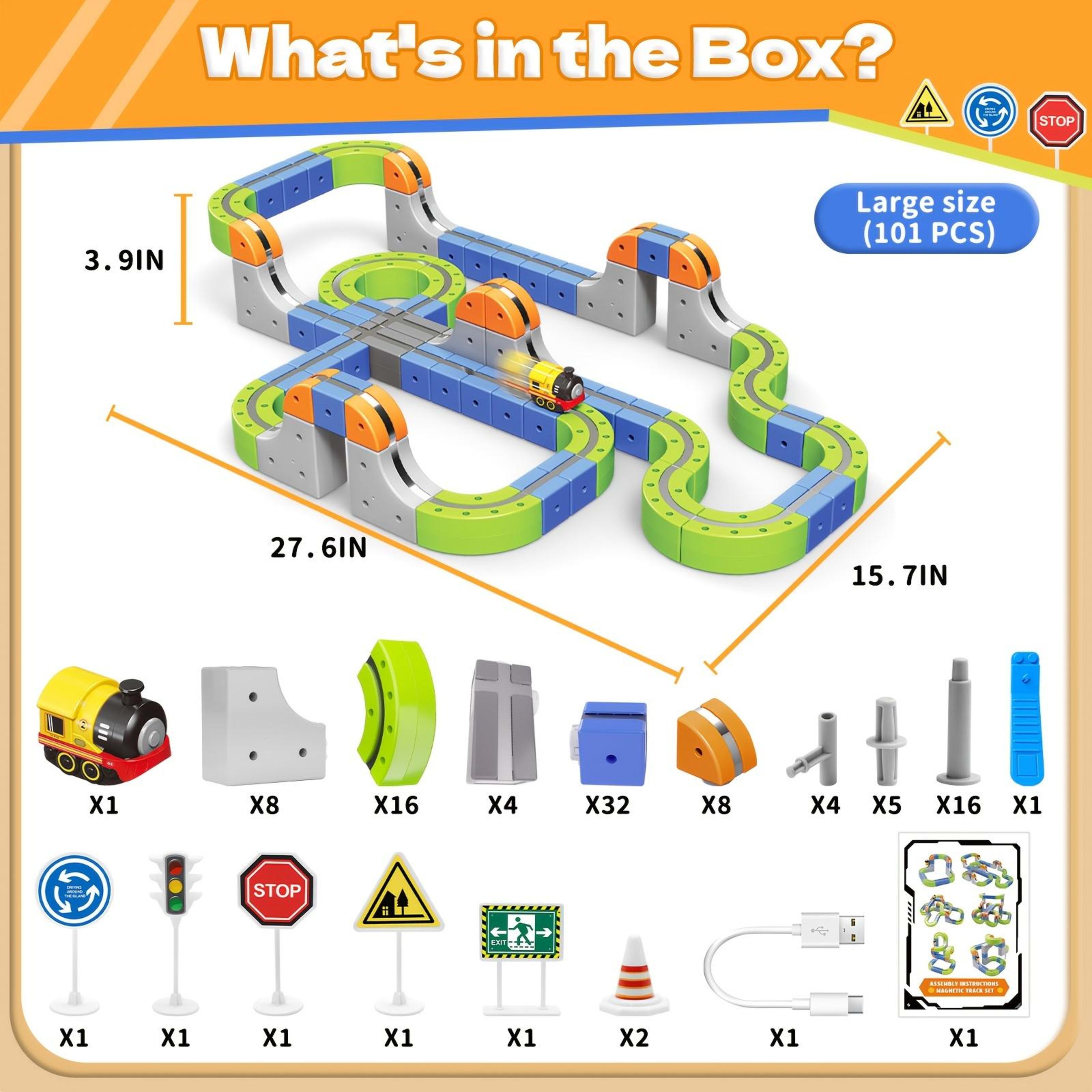 101-Piece Electric Train Track Toy Set Rechargeable Electric Train & DIY Assembly Track Kit  Creative Building Block Rac 4